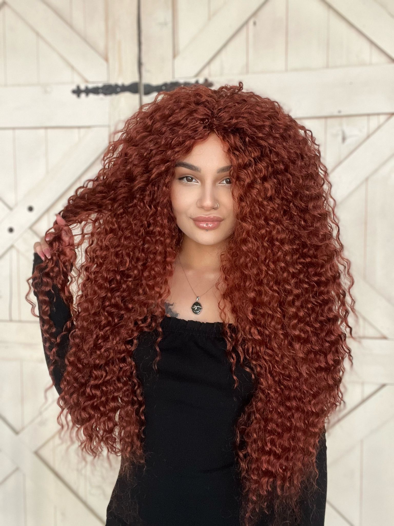 Bakır Afro Dalgalı Peruk Komple tak ve çık Kabarık ve yoğun Fiber saç Suzan peruk