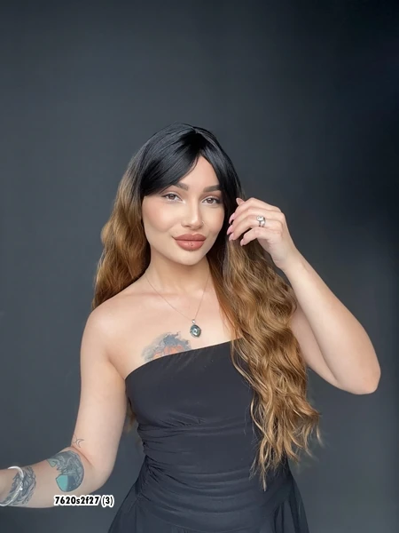 Doğal Su Dalgalı Peruk Uzun Kahküllü Fiber  Siyah Karamel