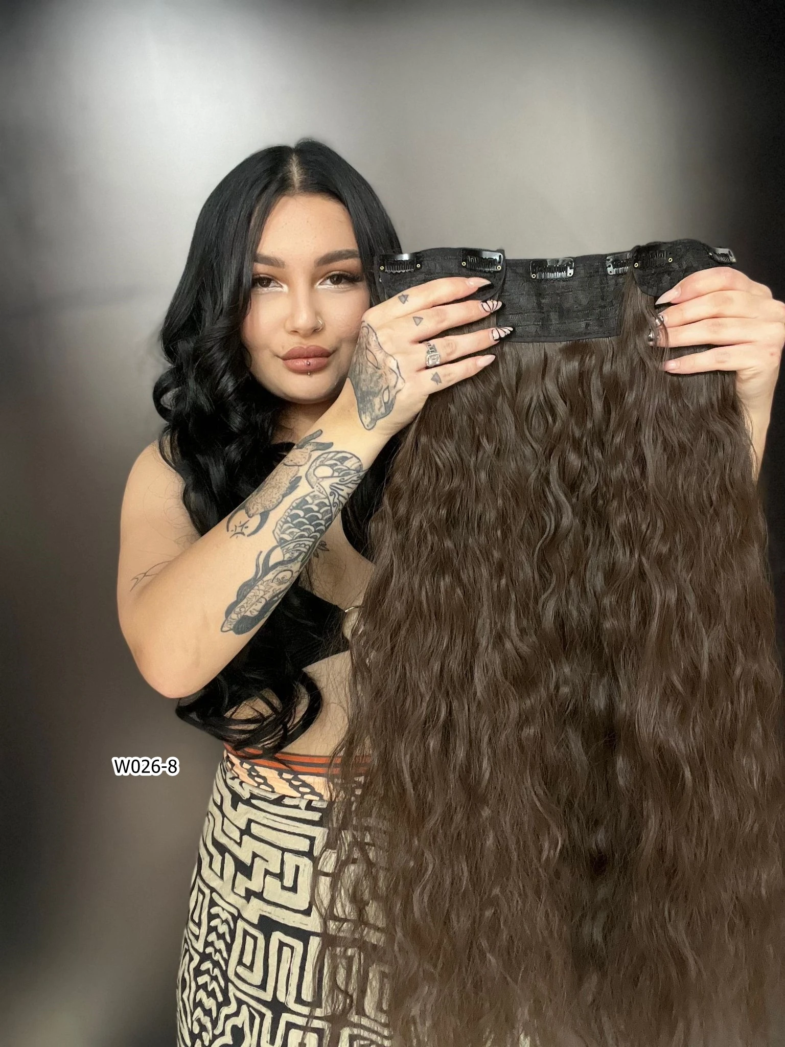 Afro Dalgalı Yarım Ay + 2 Yan Çıt Çıt - Açık Kahve