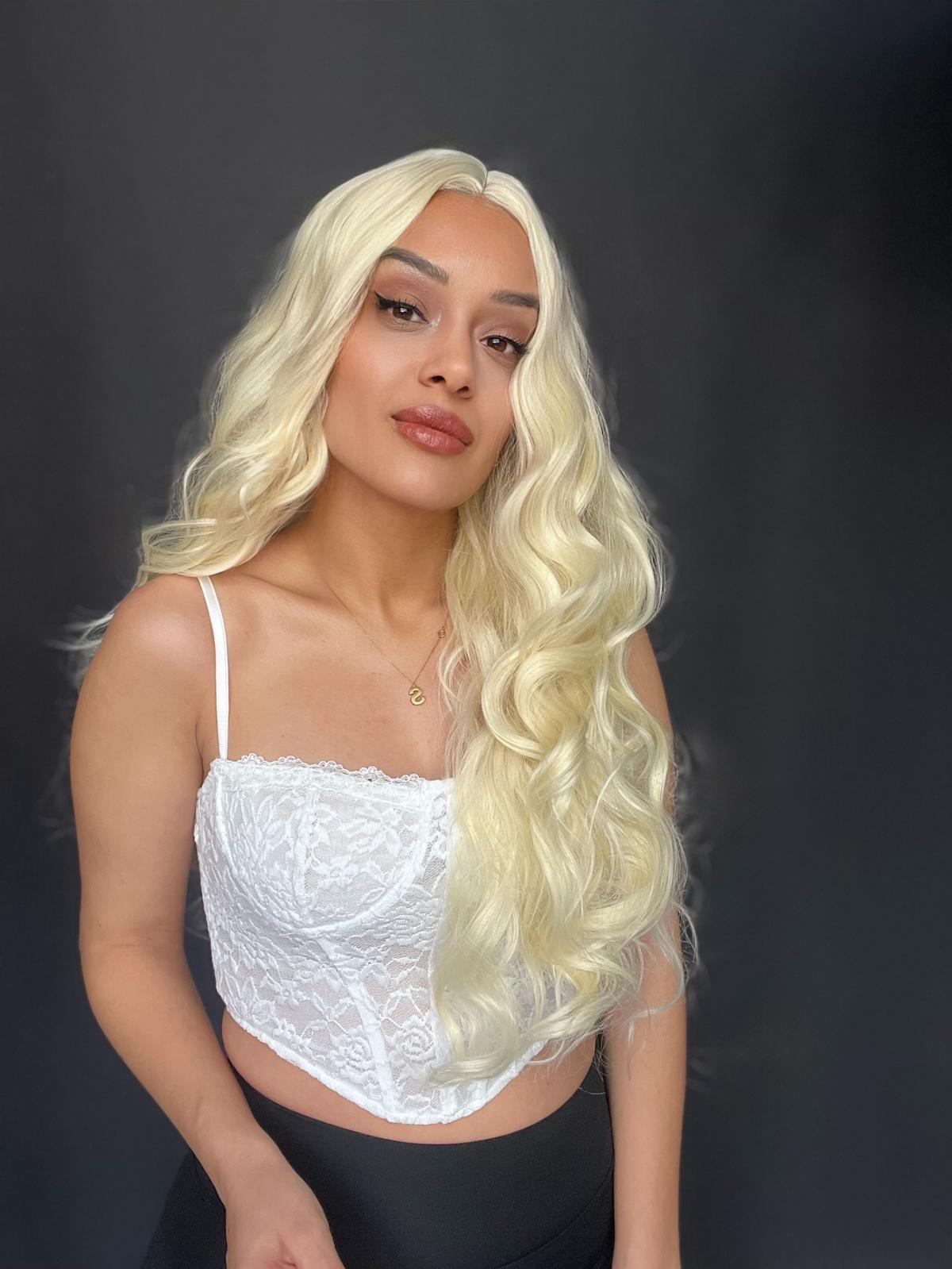 Uzun Dalgalı Platin Tül Peruk Mini Baby tepe önler tül peruk