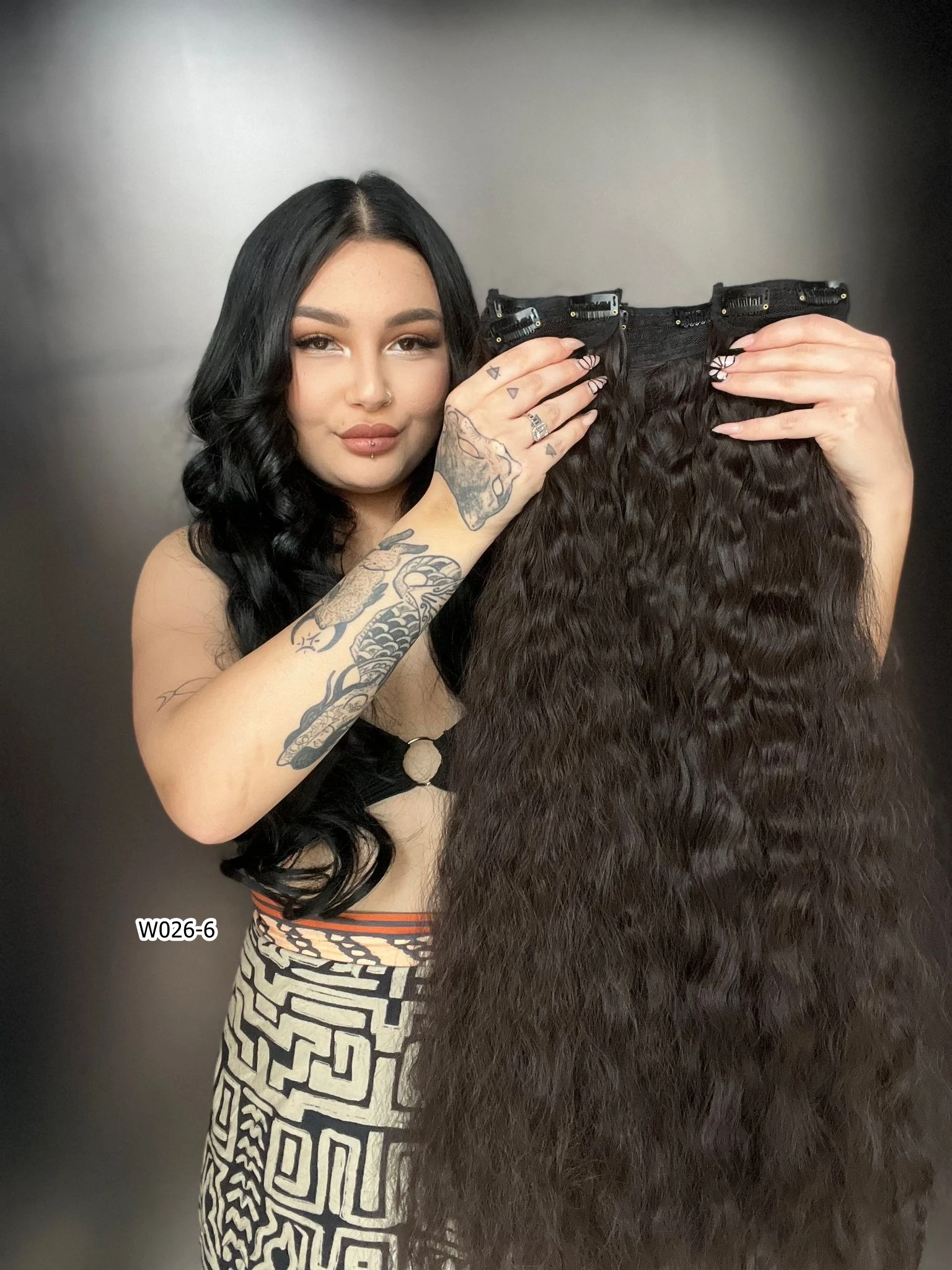 Afro Dalgalı Yarım Ay + 2 Yan Çıt Çıt - Kahverengi