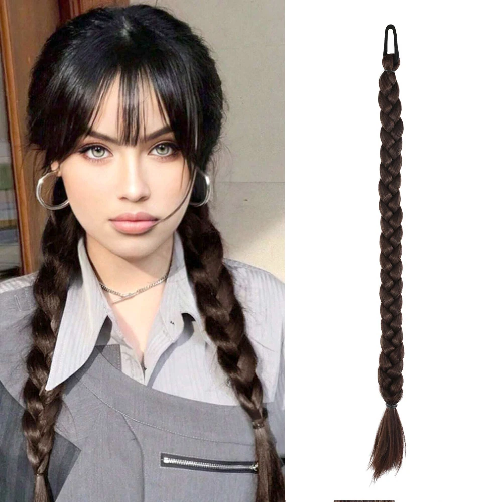 İkili Örgü Lastik Tokalı At Kuyruğu - Kahve ombre