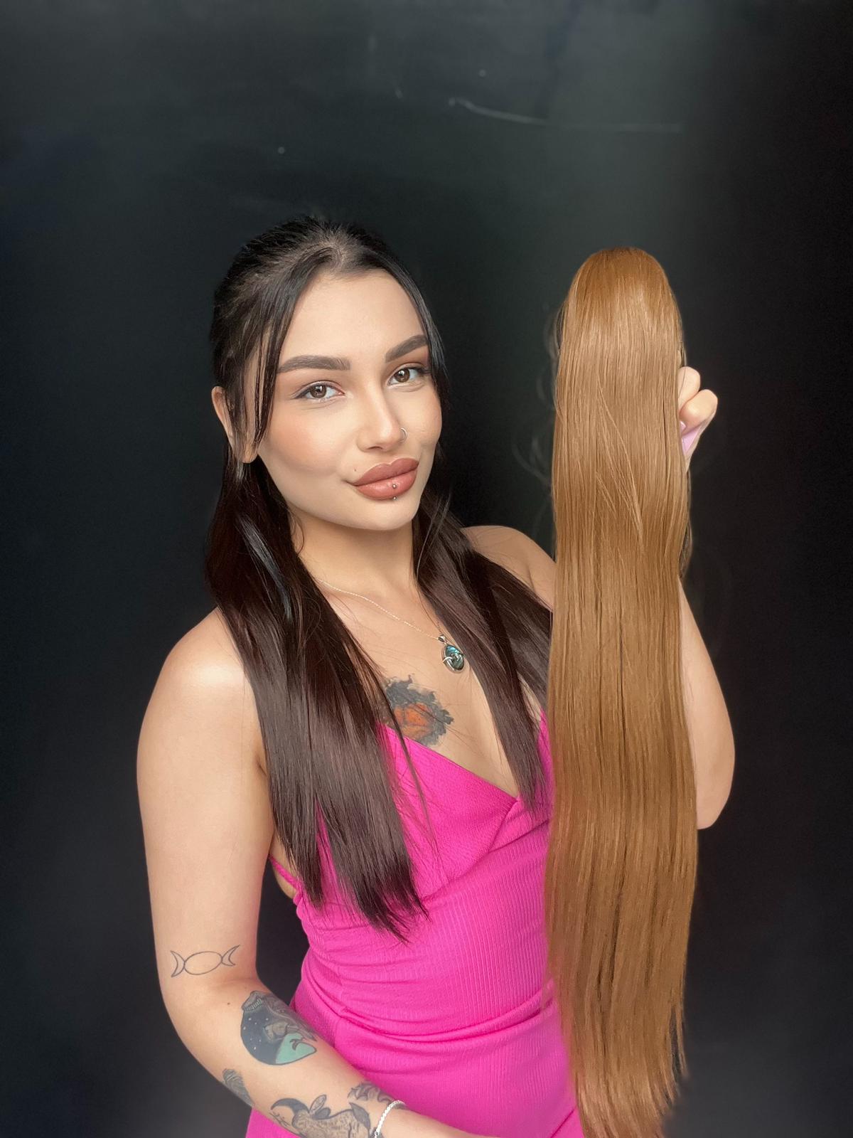 Düz At Kuyruğu Postiş Mandallı Tokalı fiber 60 cm Kumral