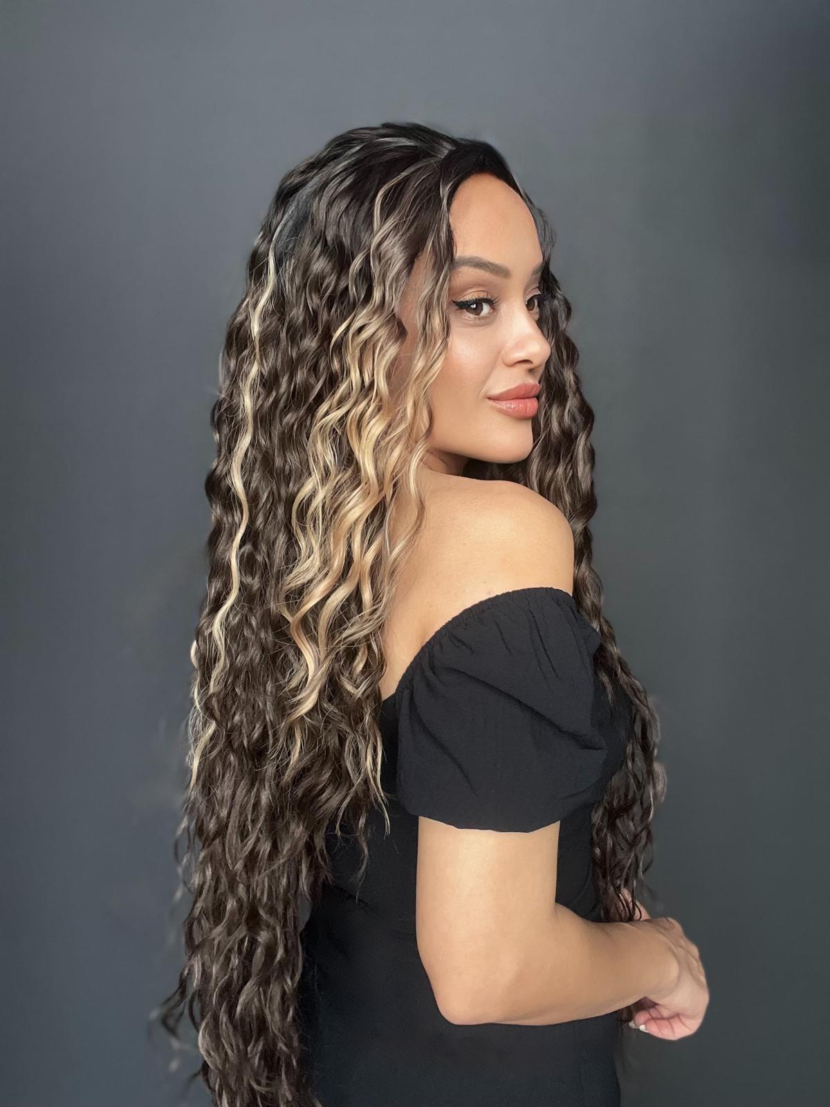 Kahverengi Balköpüğü Işıltılı Fiber Sentetik Tül Peruk (Tam tül peruk her yöne ayrımlı)