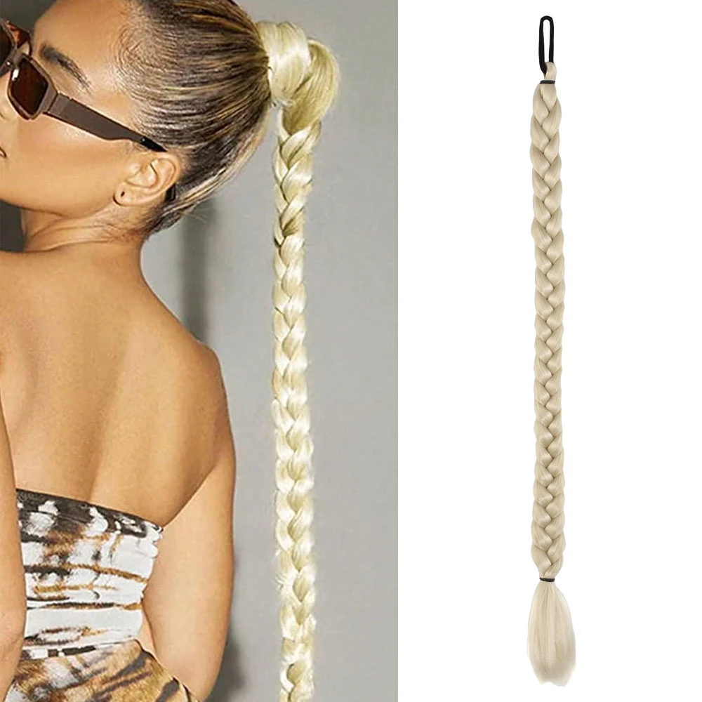 İkili Örgü Lastik Tokalı At Kuyruğu Platin