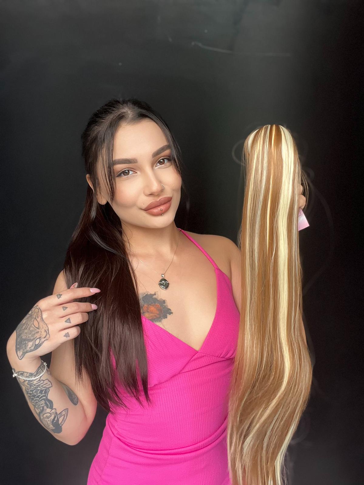 Düz At Kuyruğu Postiş Mandallı Tokalı fiber 60 cm Karamel sarı