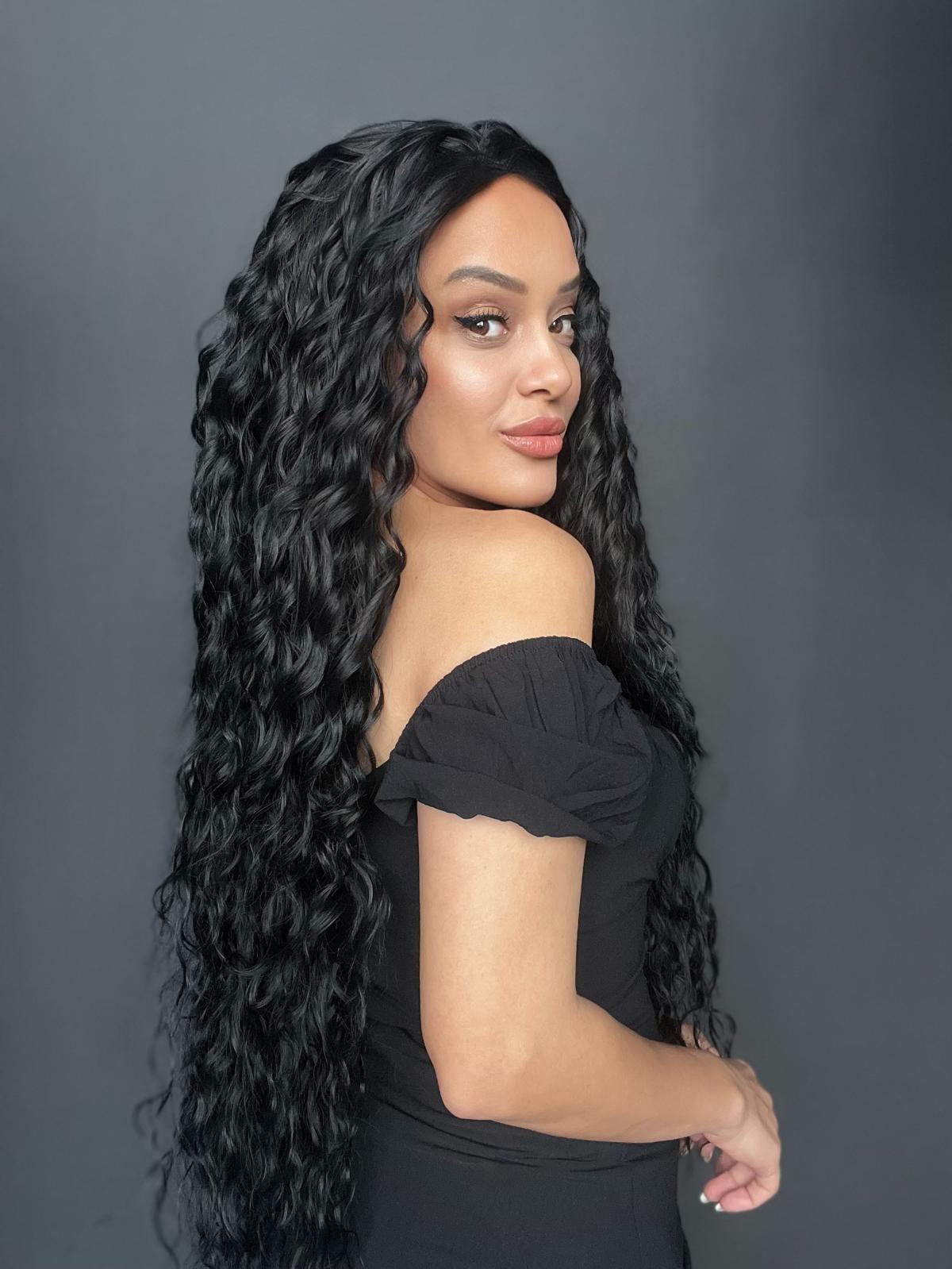 Siyah Fiber Sentetik Tül Peruk (Her yöne ayrımlı tam tül peruk)