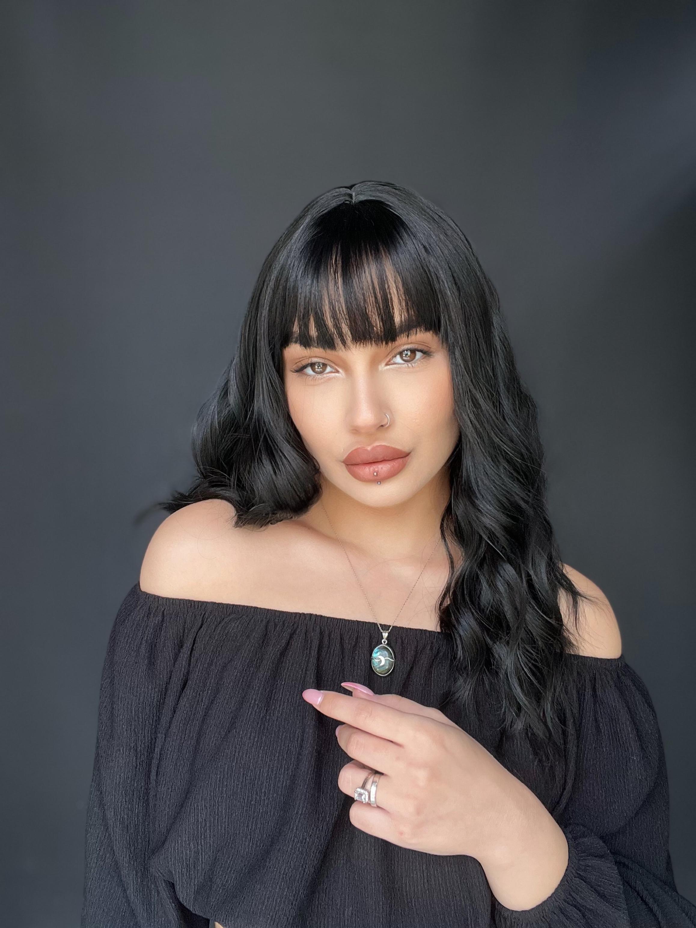 Okyanus Dalgası Perçemli Medikal Peruk perçemli fiber Siyah