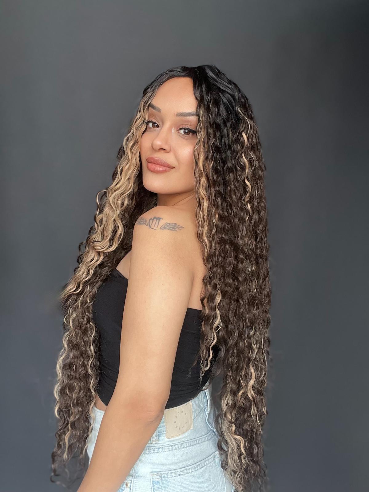 Afro Tül peruk Ön Full Tül -Sabit ayrımlı ektra uzun peruk