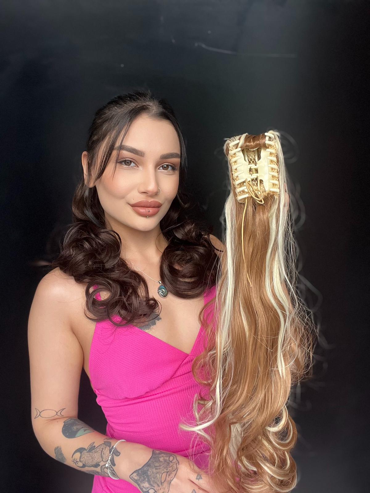 Mandallı Postik Toka At kuyruğu 55 cm Dalgalı fönlenebilir Karamel Sarı