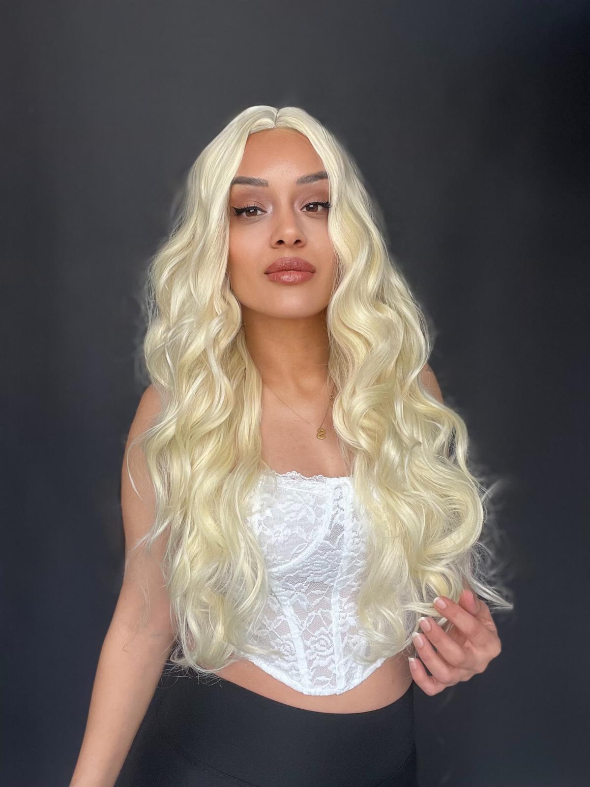 Uzun Dalgalı Platin Tül Peruk Mini Baby tepe önler tül peruk