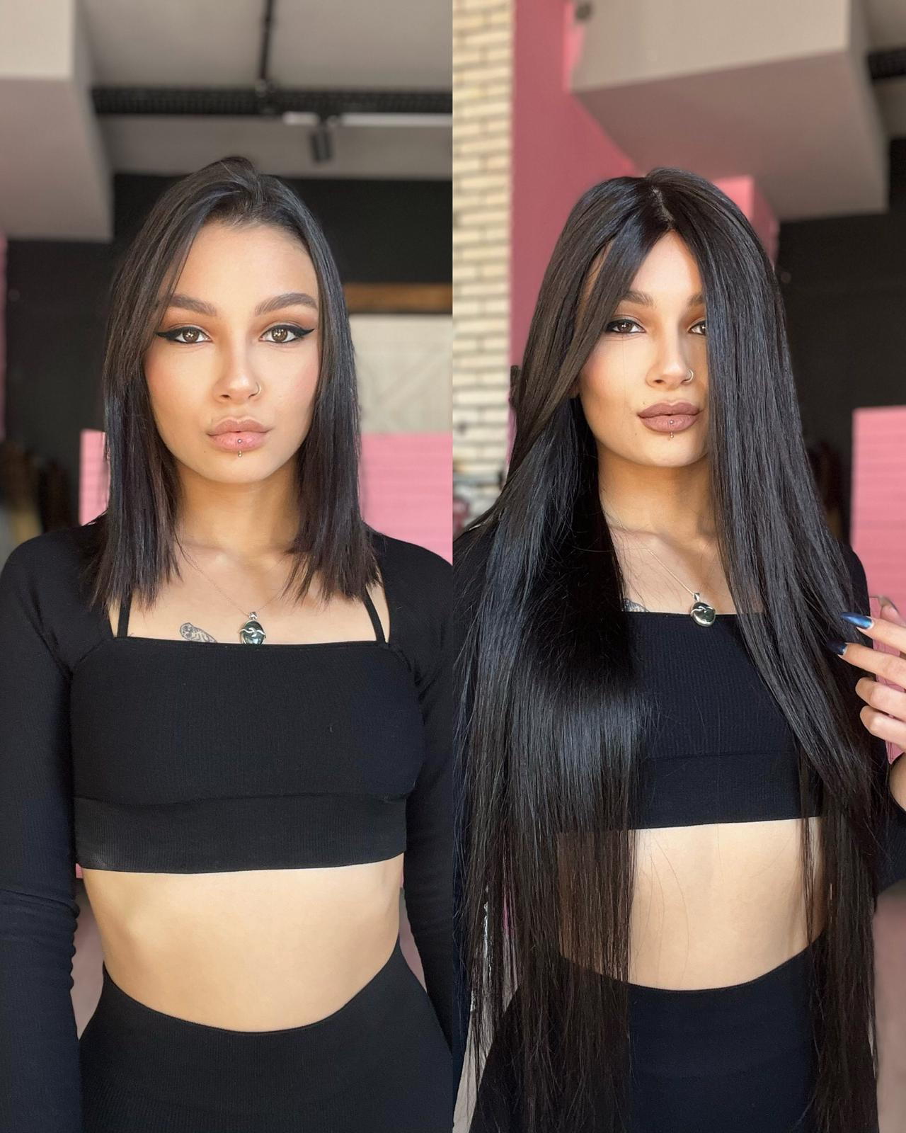 Baby ipek tabanlı Gerçek saç peruk Doğal Ton  uzun