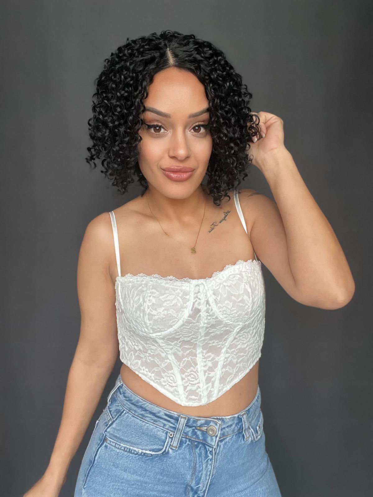 Siyah Kısa Afro Yan Tül Peruk TEpesi cilt görünümlü