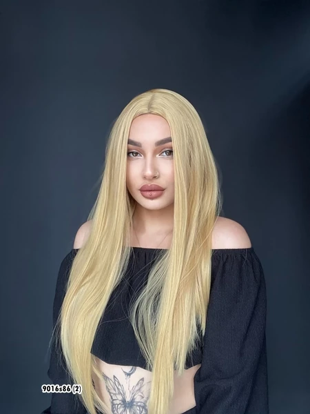 Düz uzun Perçemsiz Cilt görünümlü  Medikal  özel peruk Dore sarı