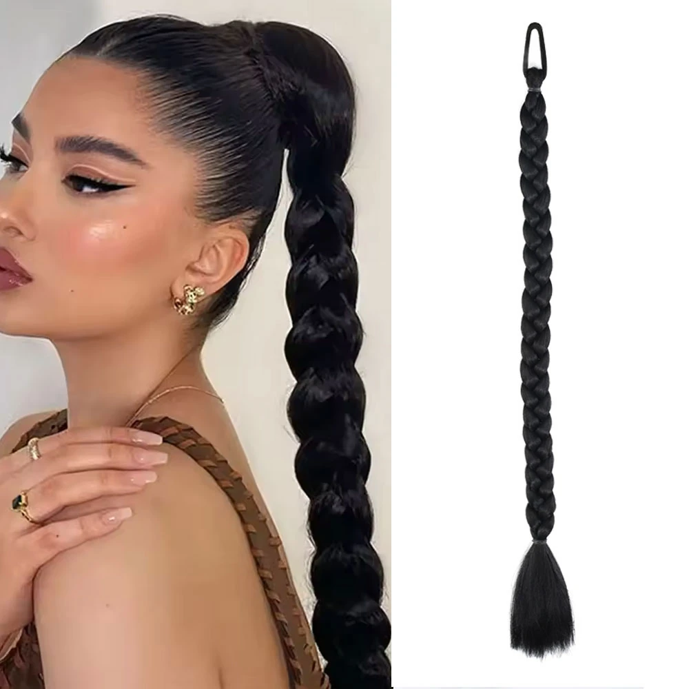 İkili Örgü Lastik Tokalı At KuyruğuSimsiyah