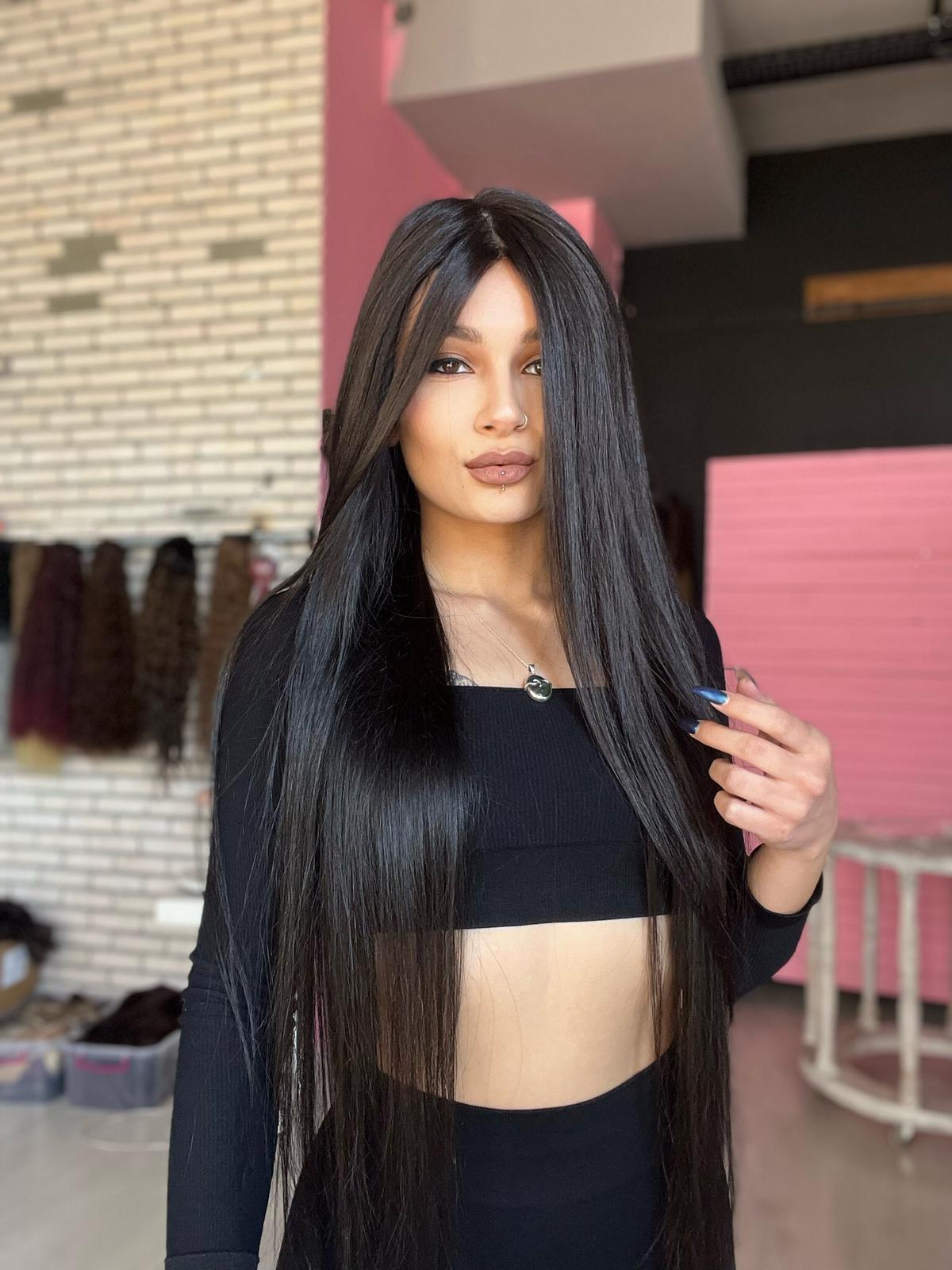 Baby ipek tabanlı Gerçek saç peruk Doğal Ton  uzun