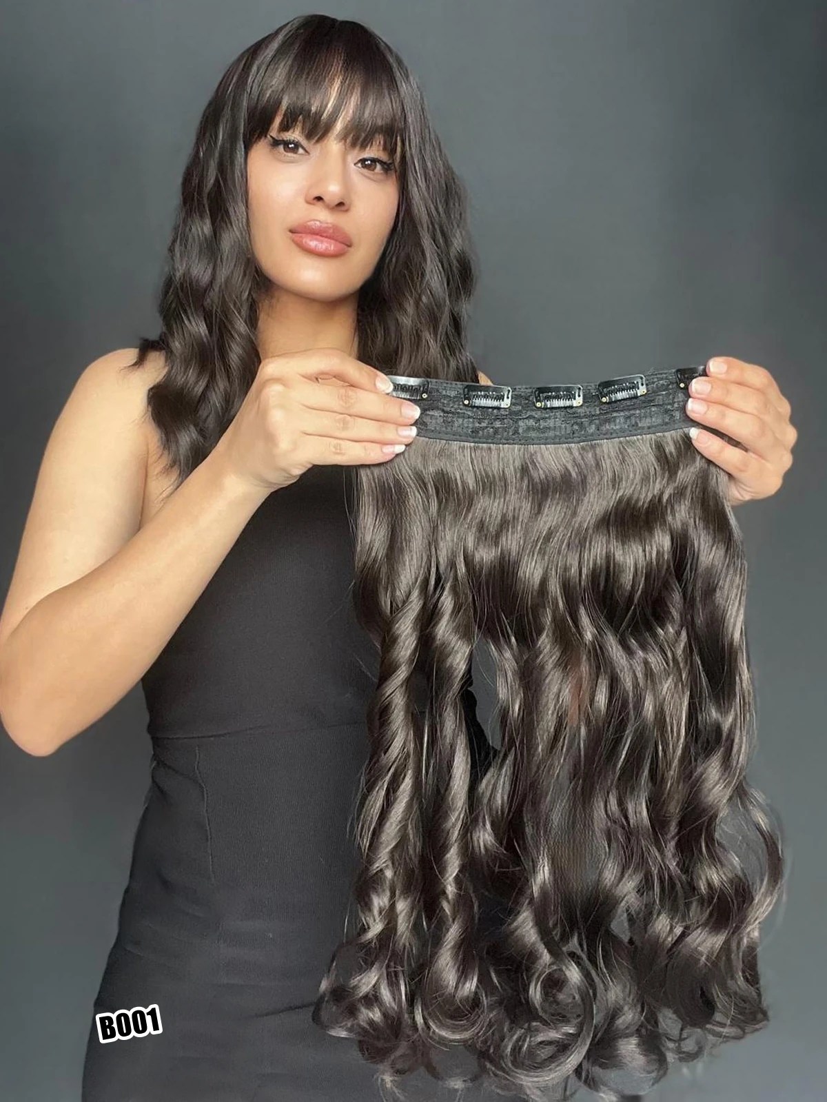 Dalgalı Geniş Parça Yarımay Çıtçıt Saç Kumral Kahve