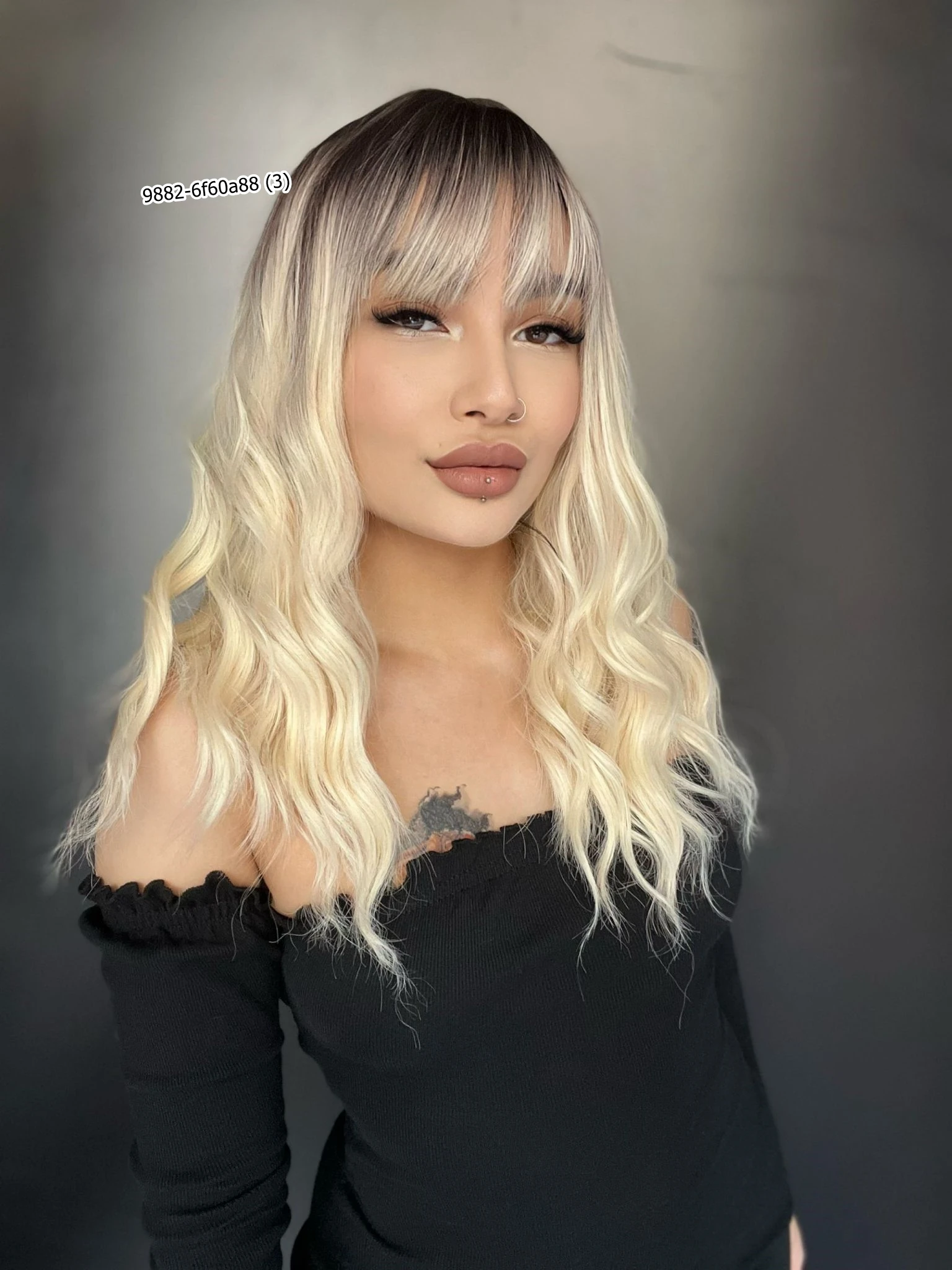 Dalgalı Kısa Perçemli Fiber Sentetik Peruk - Kahve / Platin Ombreli