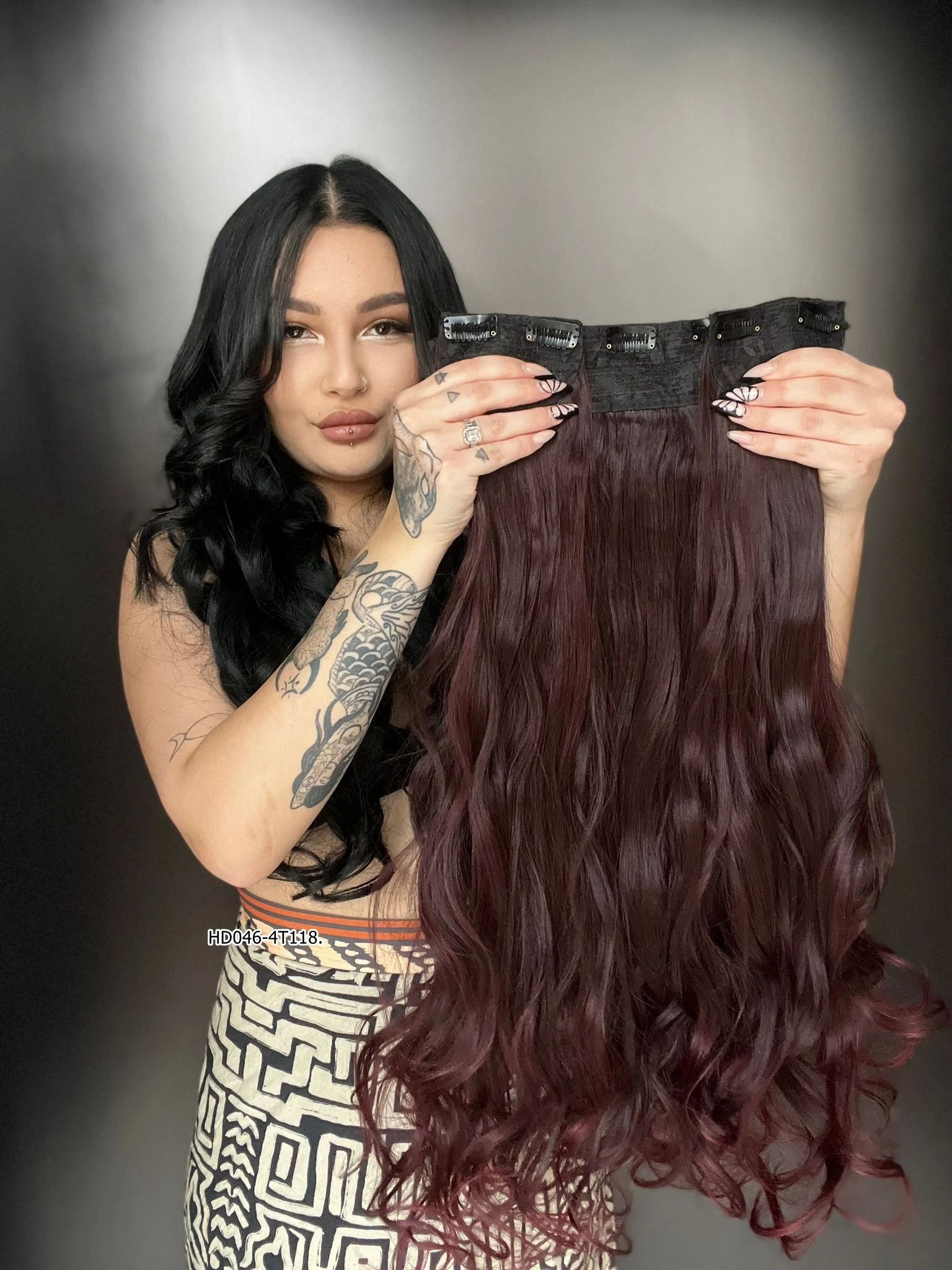 Dalgalı Yarım Ay + 2 Yan Çıt Çıt - Koyu Kızıl