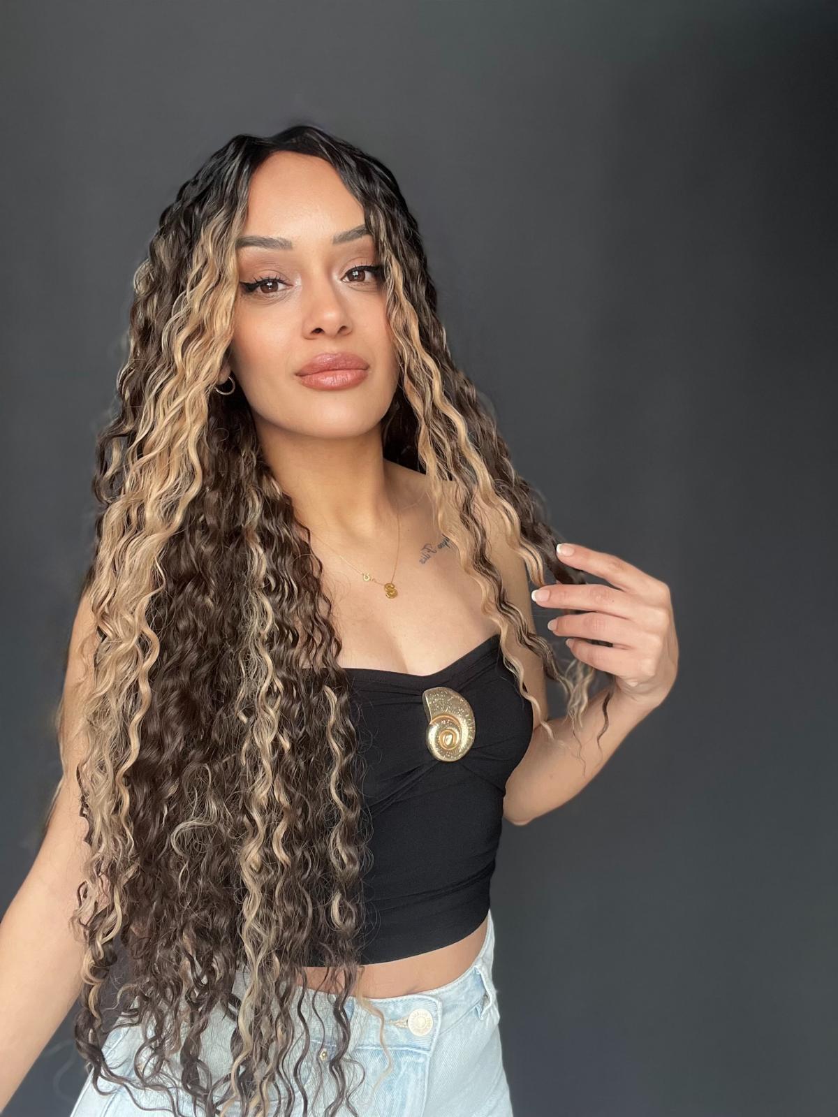 Afro Tül peruk Ön Full Tül -Sabit ayrımlı ektra uzun peruk