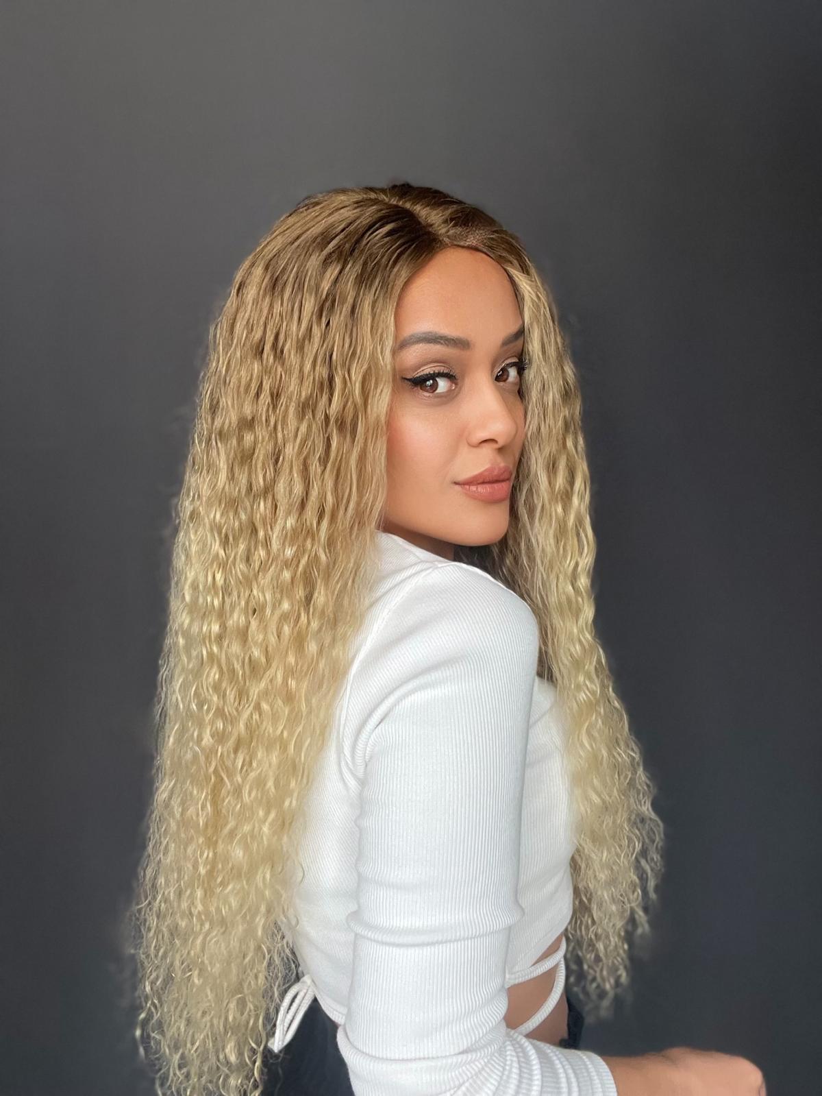 Yıka Çık Orjinal Kendi dalgalı Tül peruk