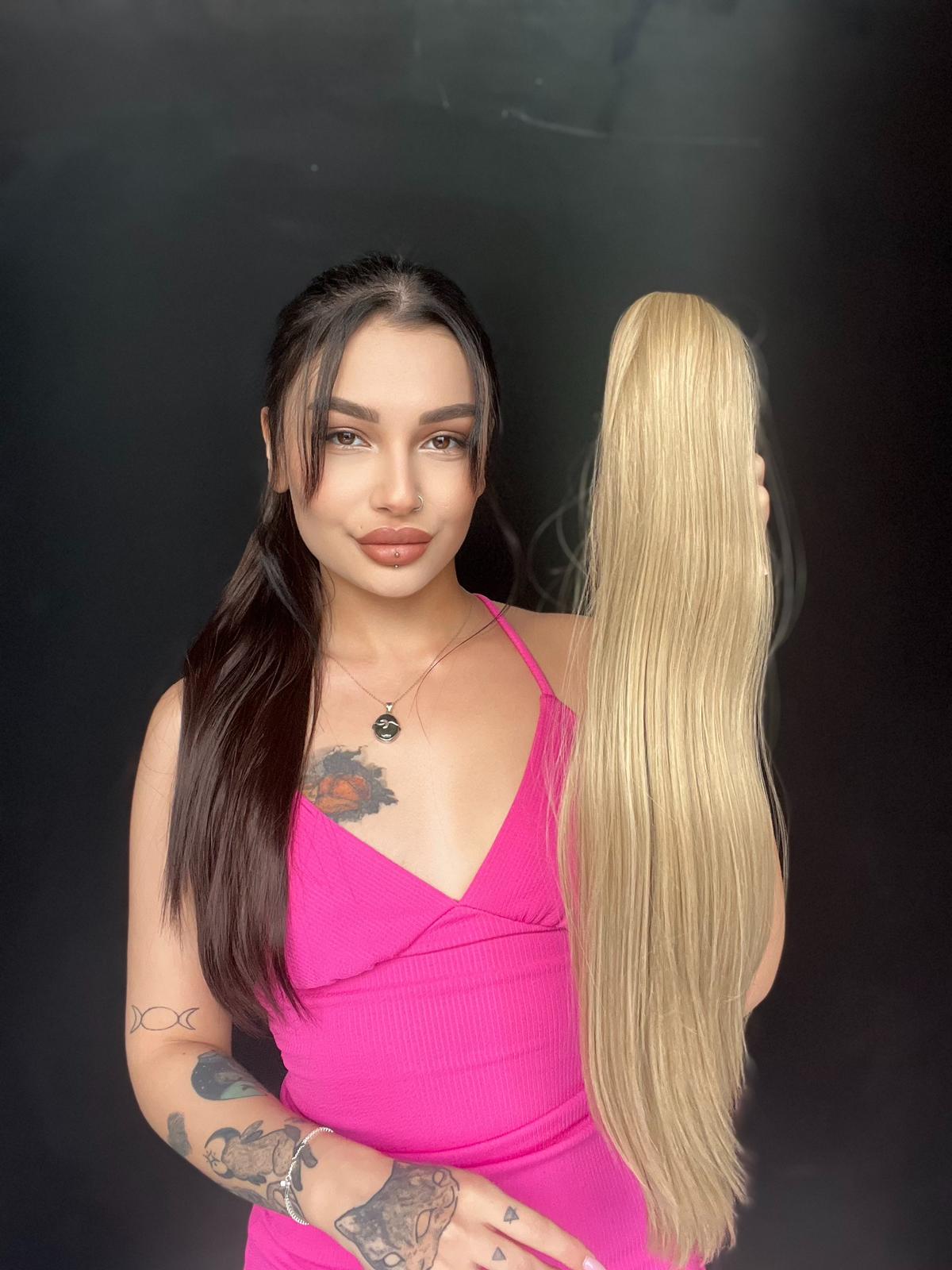 Düz At Kuyruğu Postiş Mandallı Tokalı fiber 60 cm Papatya Sarı