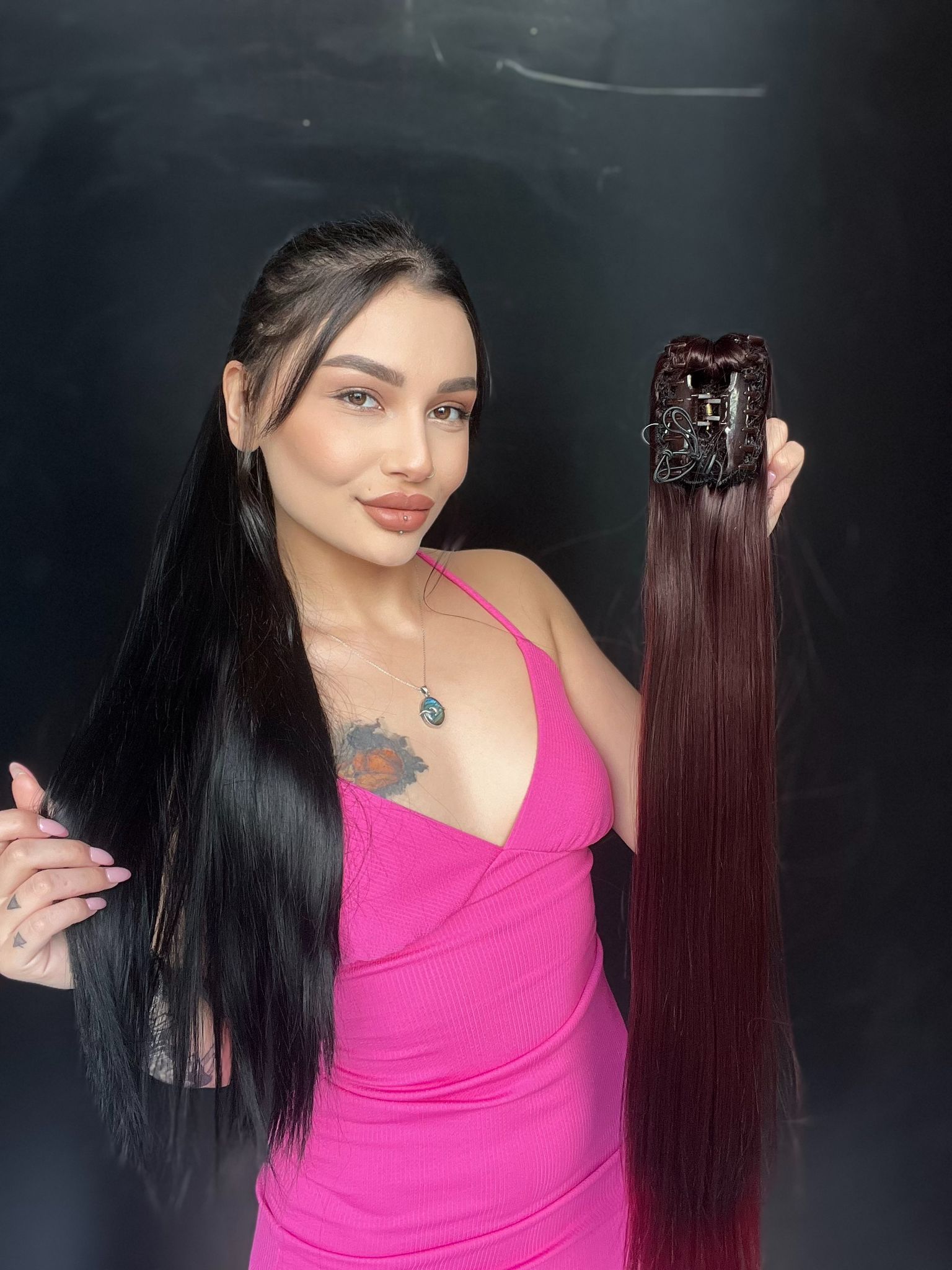 Düz Mandallı Tokalı Postiş At Kuyruğu  tak ve çık Koyu Kızıl