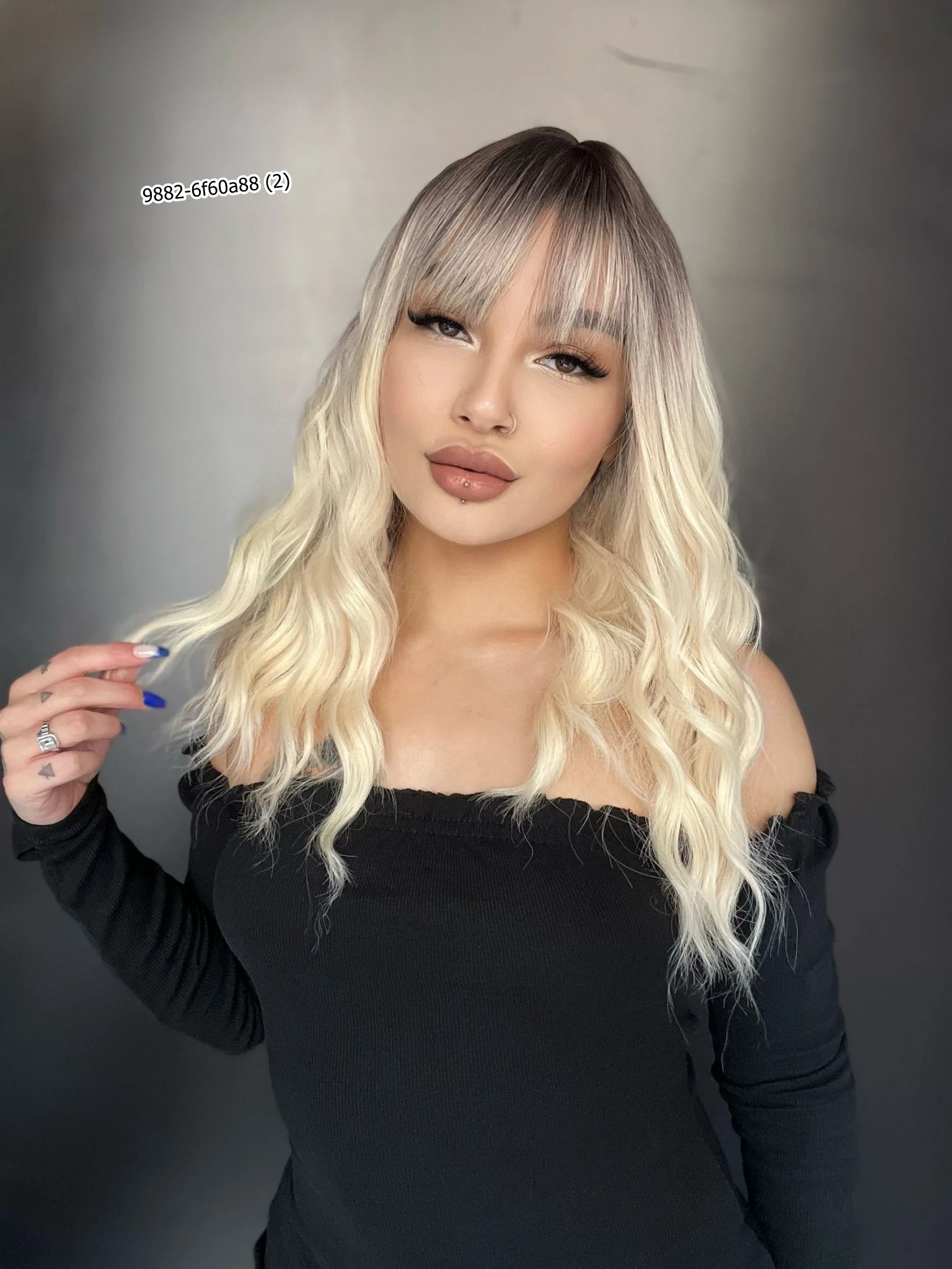 Dalgalı Kısa Perçemli Fiber Sentetik Peruk - Kahve / Platin Ombreli