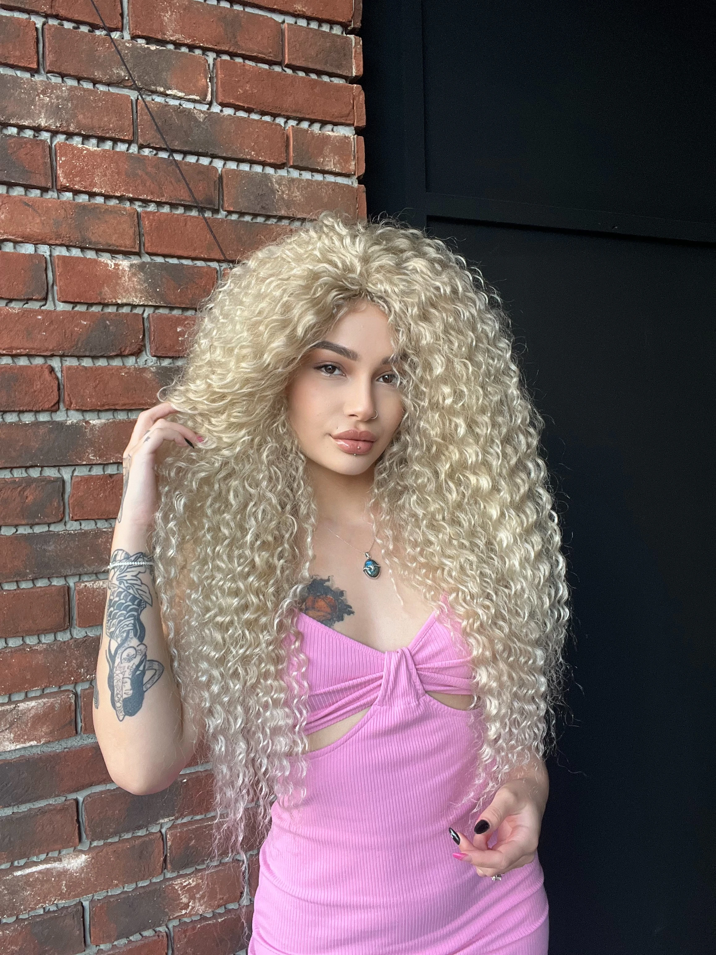 Afro Peruk Gerçek saç dokusunda Işıltılı Afro dalga peruk