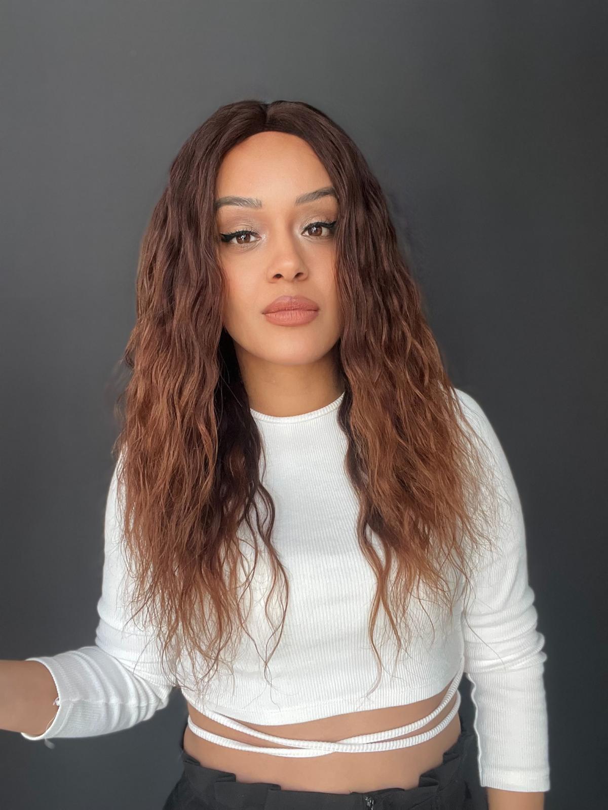 Yıka Çık Orjinal Kendi dalgalı Tül peruk