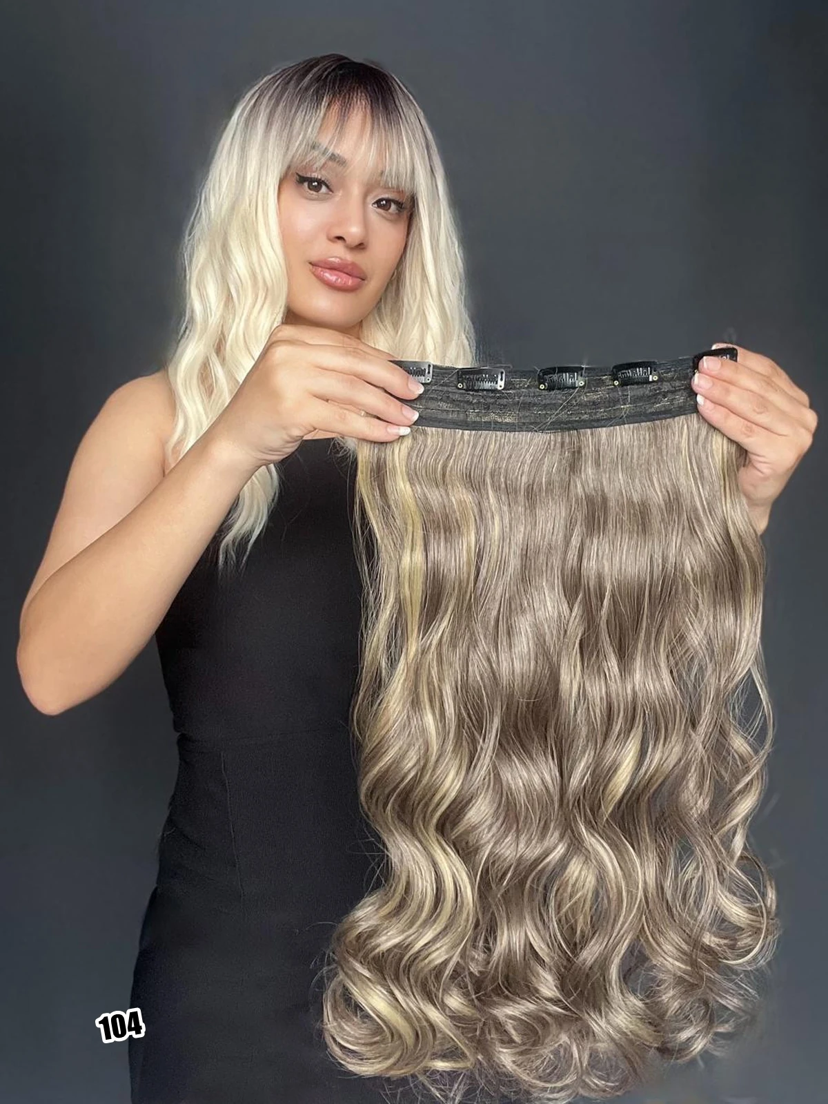 Dalgalı Geniş Parça Yarımay Çıtçıt Saç Kumral Röfleli