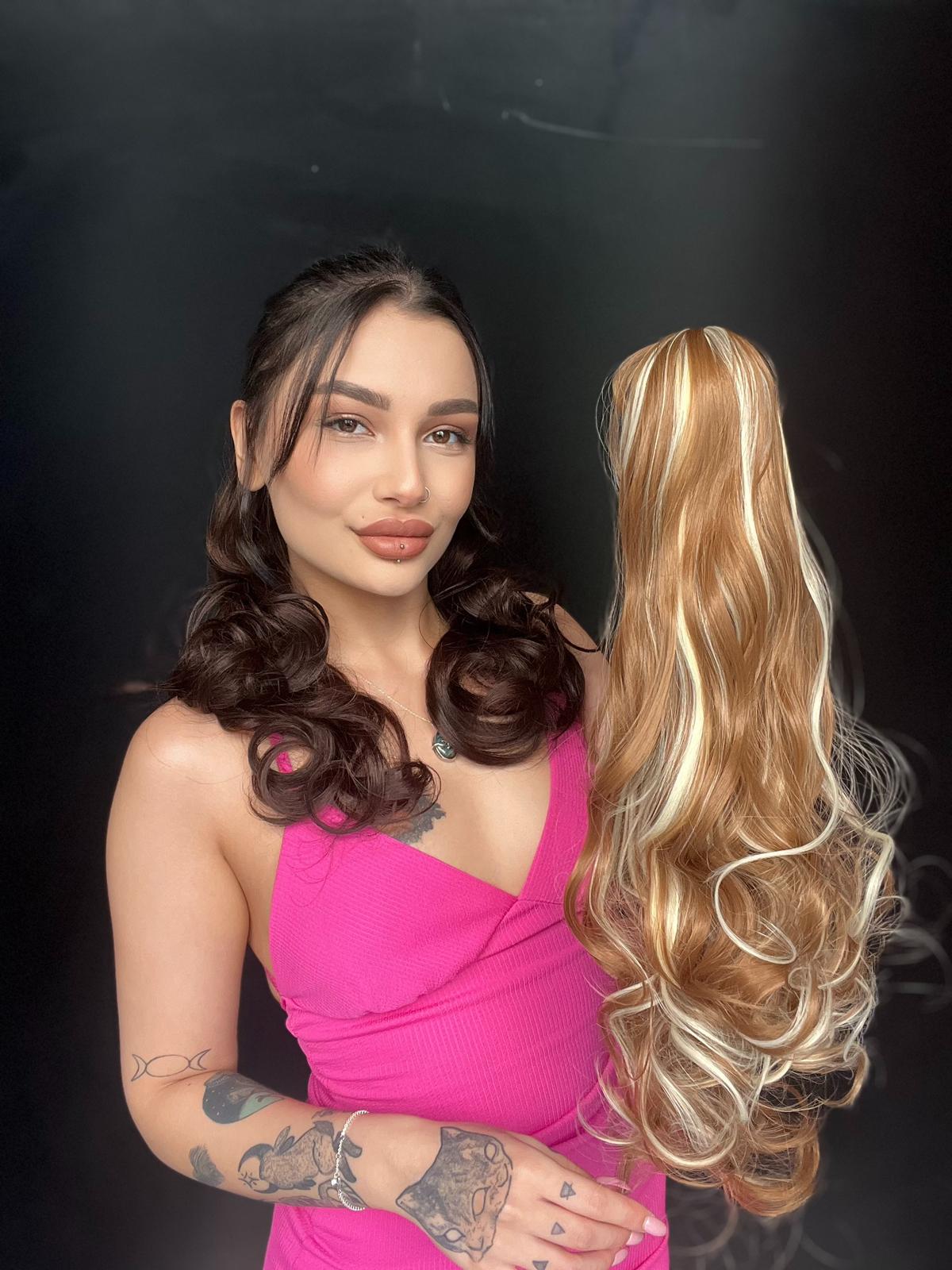 Mandallı Postik Toka At kuyruğu 55 cm Dalgalı fönlenebilir Karamel Sarı