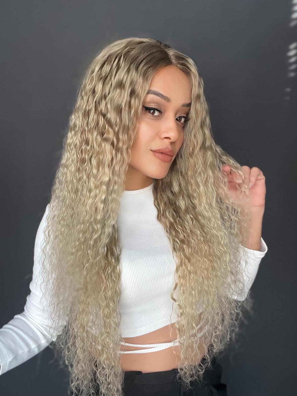 Yıka Çık Orjinal Kendi dalgalı Tül peruk