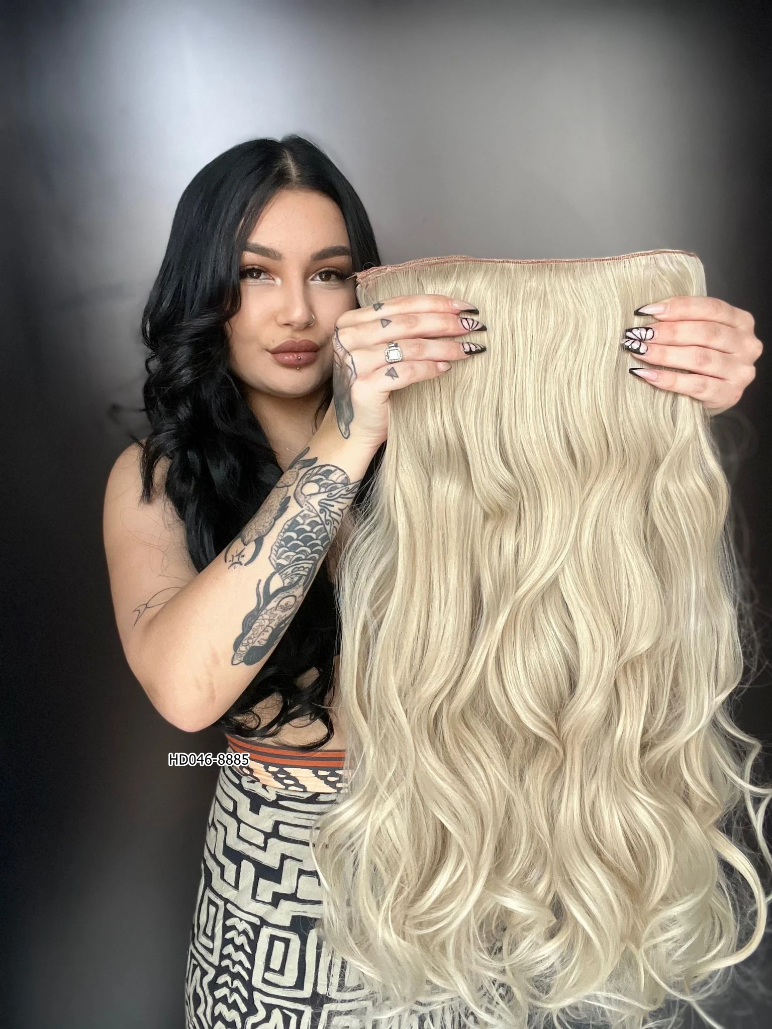 Dalgalı Yarım Ay + 2 Yan Çıt Çıt - Kumral Beyaz Platin Röfleli