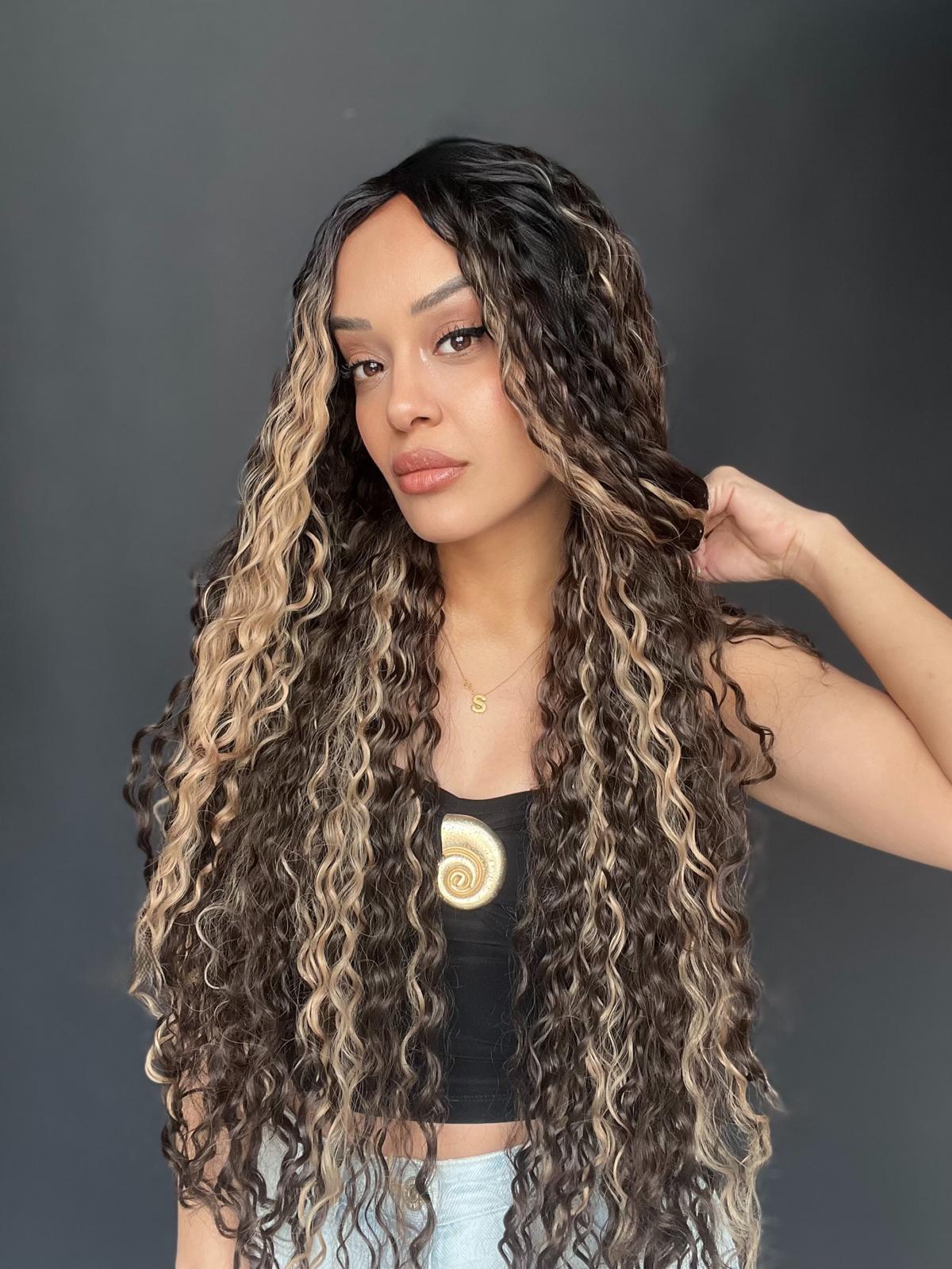 Afro Tül peruk Ön Full Tül -Sabit ayrımlı ektra uzun peruk