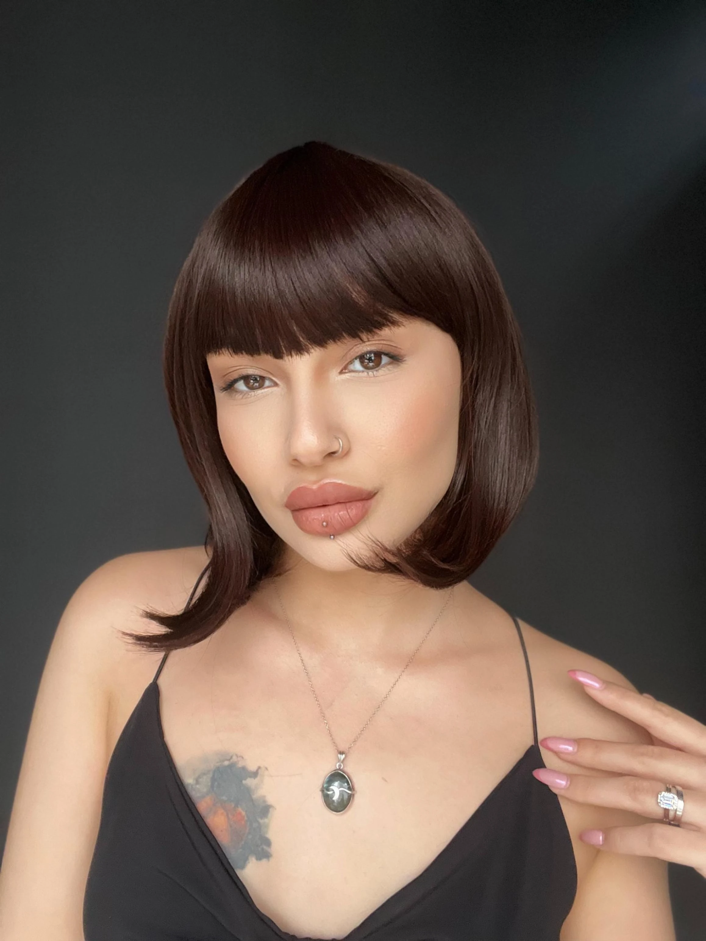 Kısa Küt Perçemli Bob Pedikal Peruk Kanser Kemoterapi uygundur Sıcak Kahve