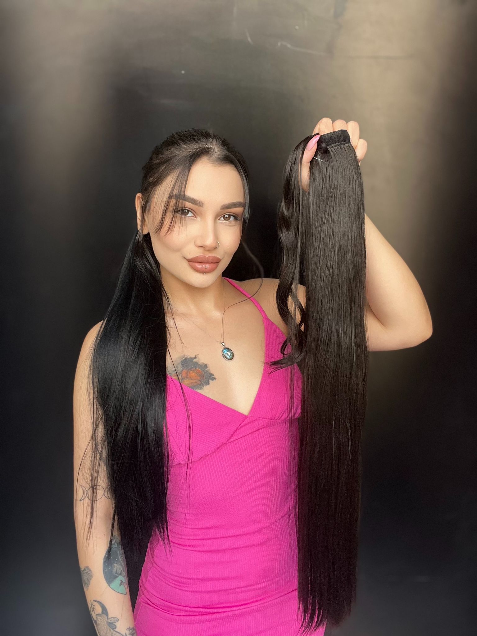 Cırtcırt Bağcıklı Tak çık Düz uzun at kuyruğu Doğal kestane