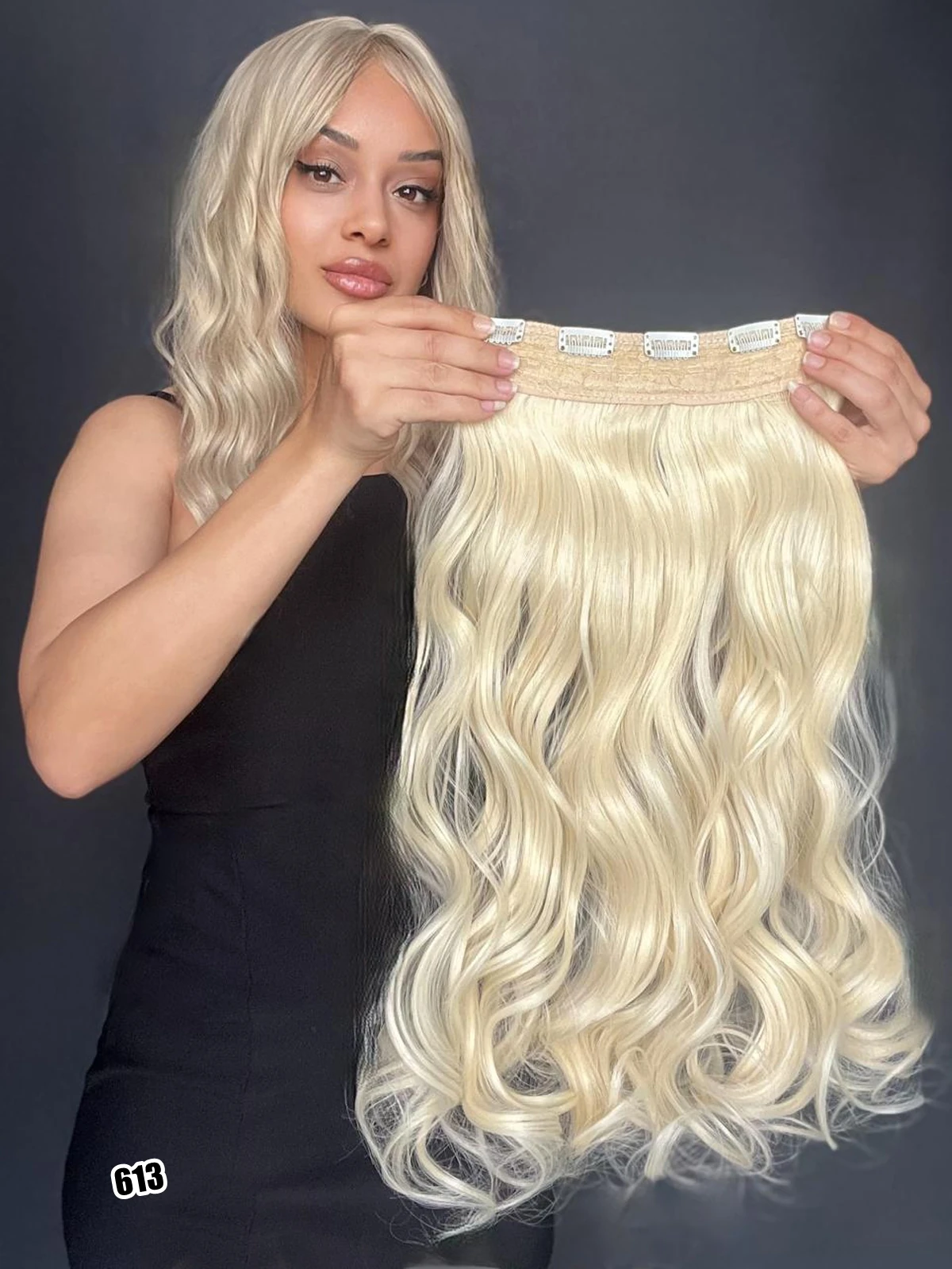 Dalgalı Geniş Parça Yarımay Çıtçıt Saç Açık Platin