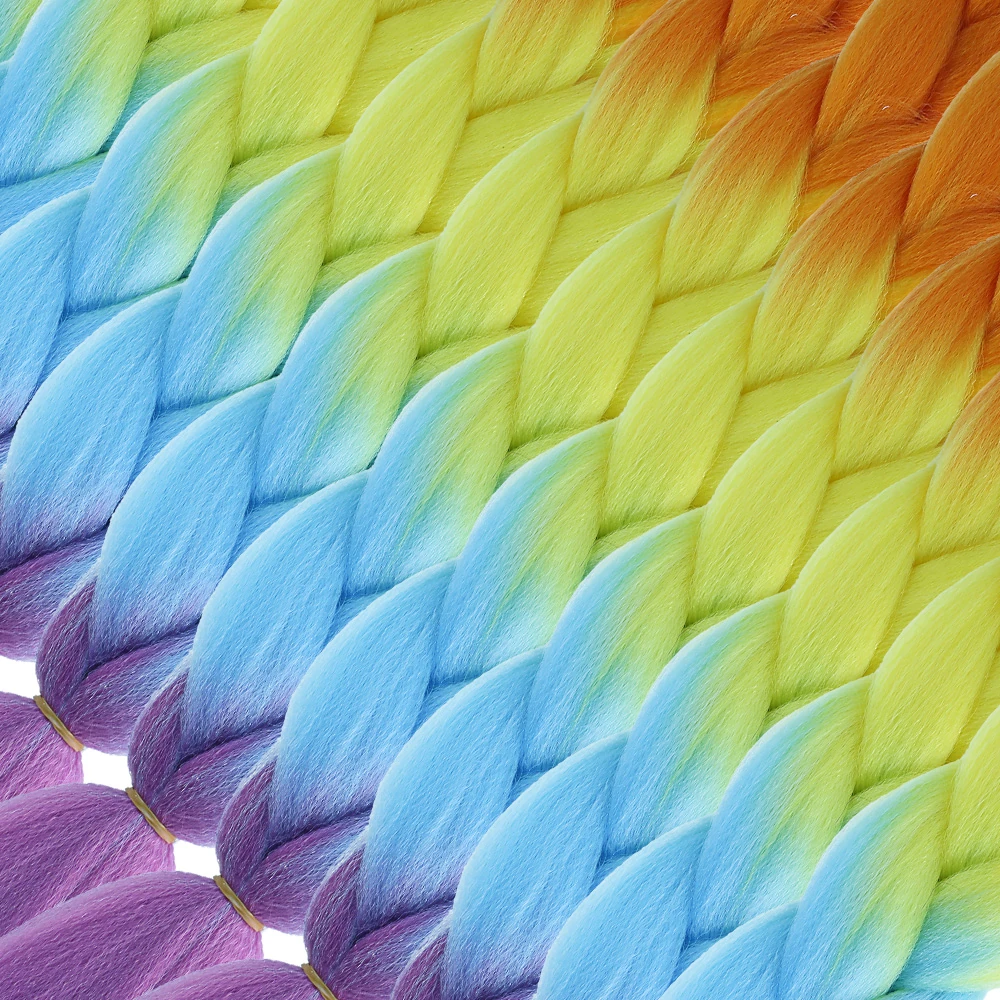 Afrika Örgülük Ombreli Sentetik Saç 100 Gr. - Turuncu / Sarı / Açık Mavi / Mor