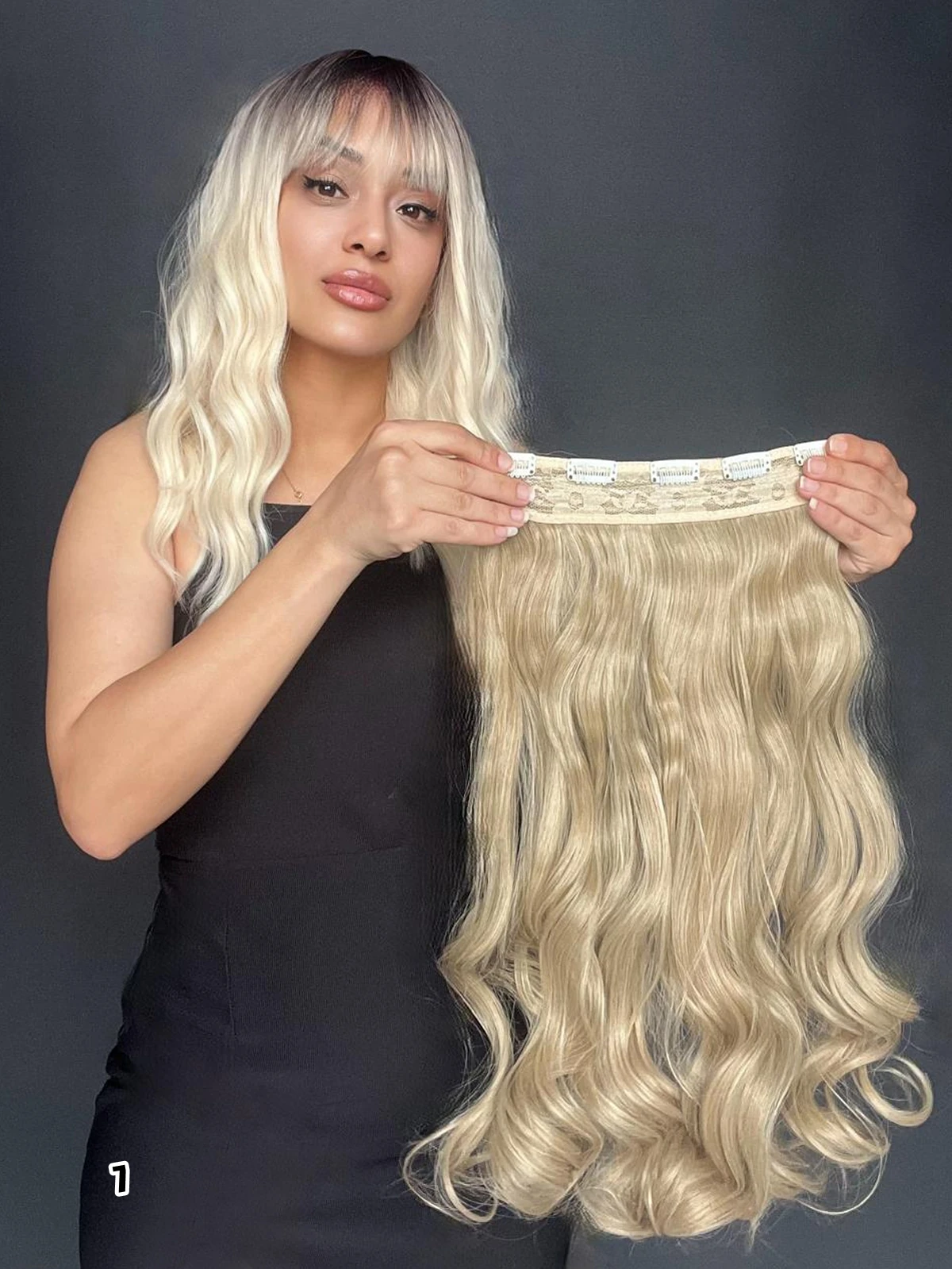 Dalgalı Geniş Parça Yarımay Çıtçıt Saç Koyu Sarı