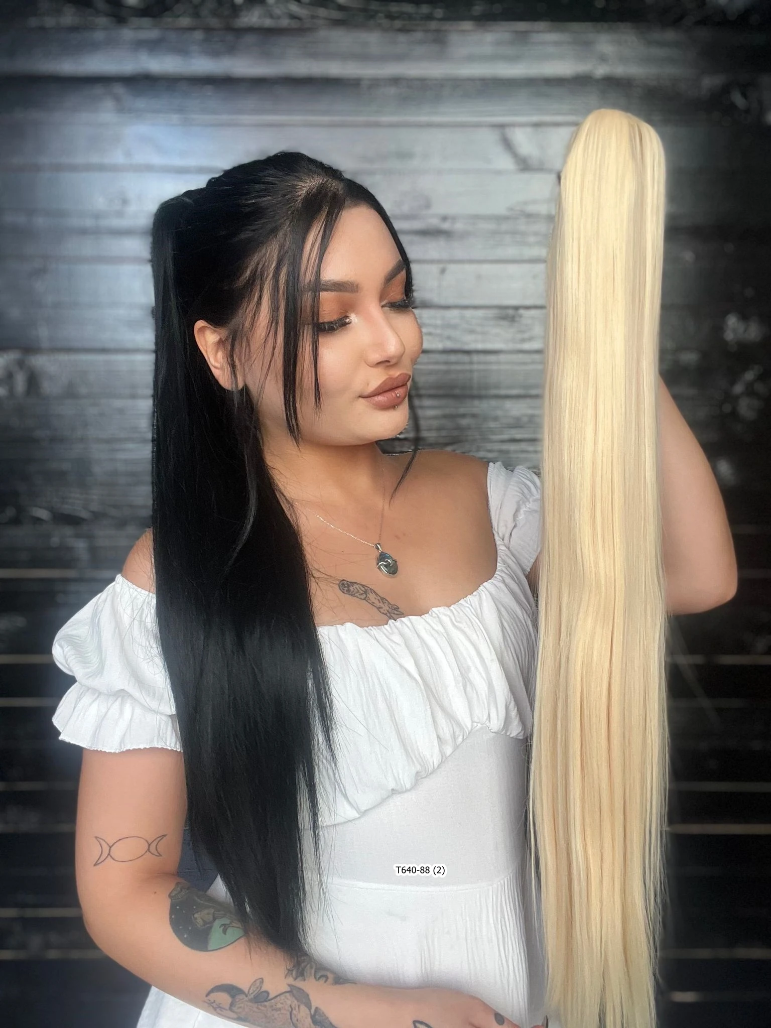 70cm Postiş Tokalı Düz At Kuyruğu - Platin