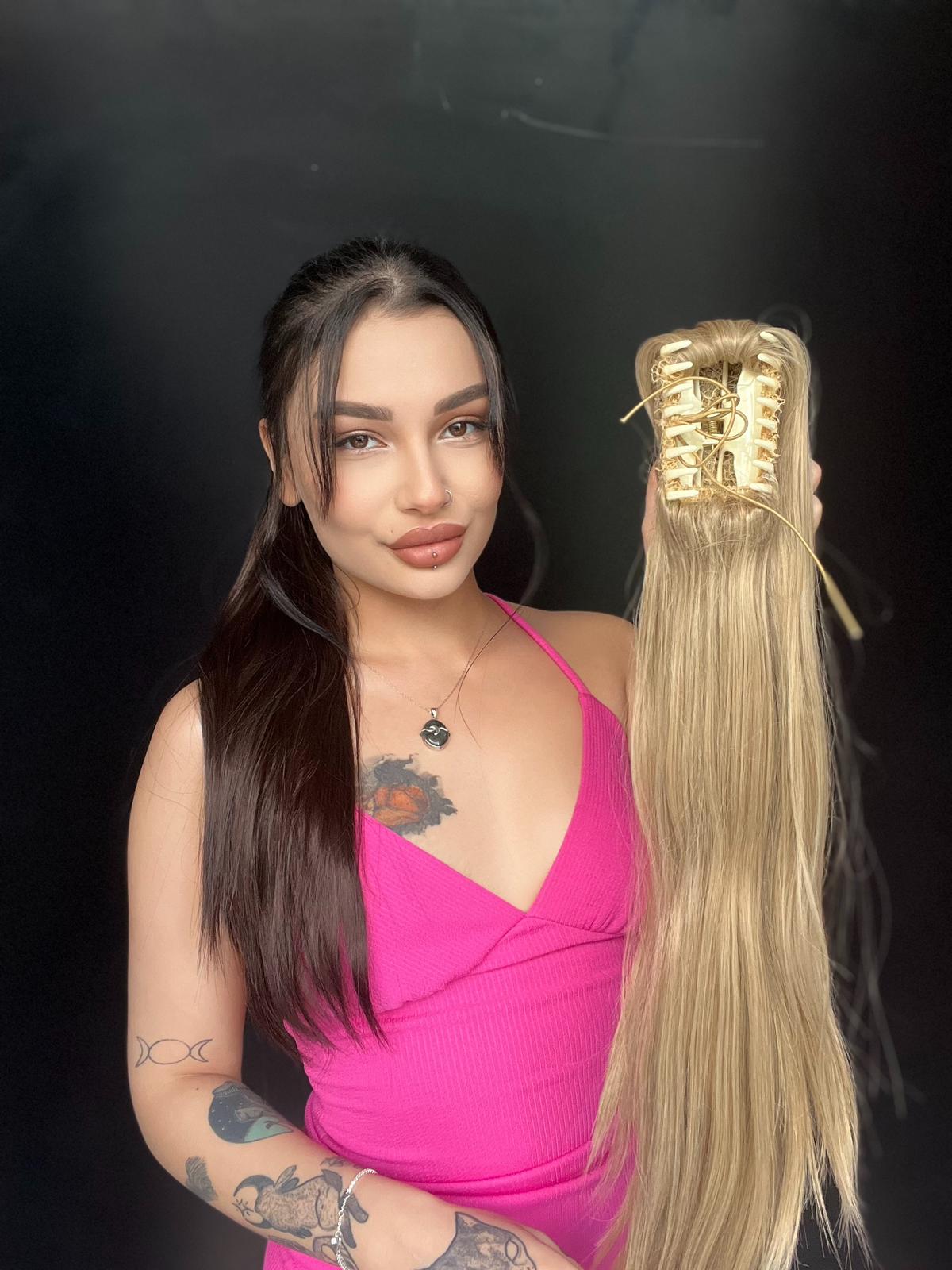 Düz At Kuyruğu Postiş Mandallı Tokalı fiber 60 cm Papatya Sarı