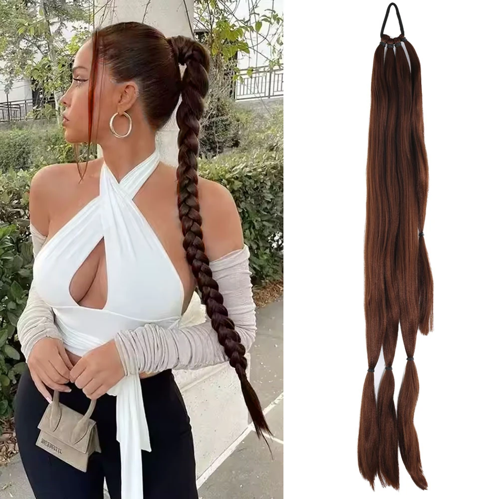 Üçlü Örgü Tokalı At Kuyruğu Kumral Kahve