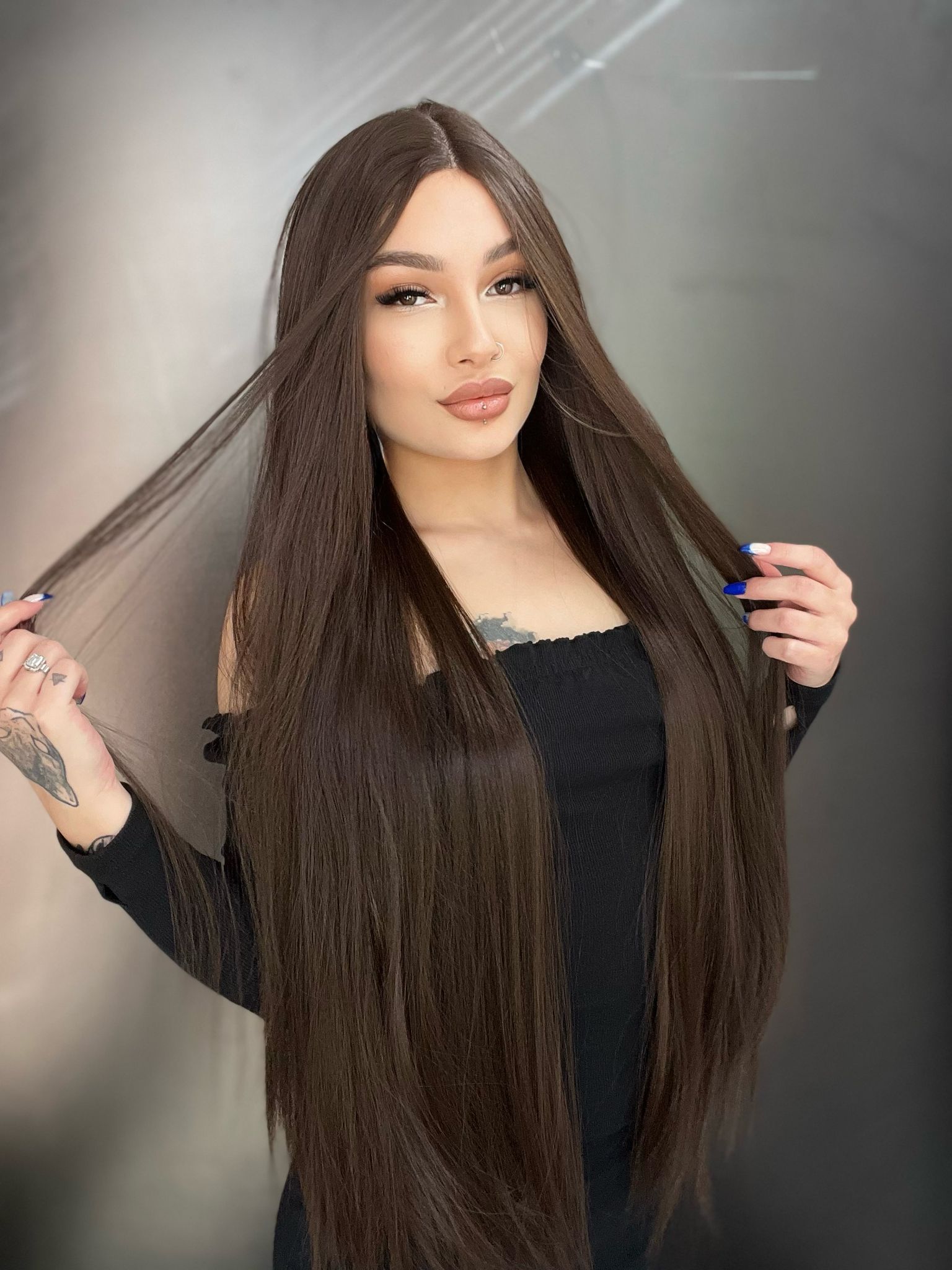 1 Metre Kumral Ekstra Uzun Boy Tül Peruk