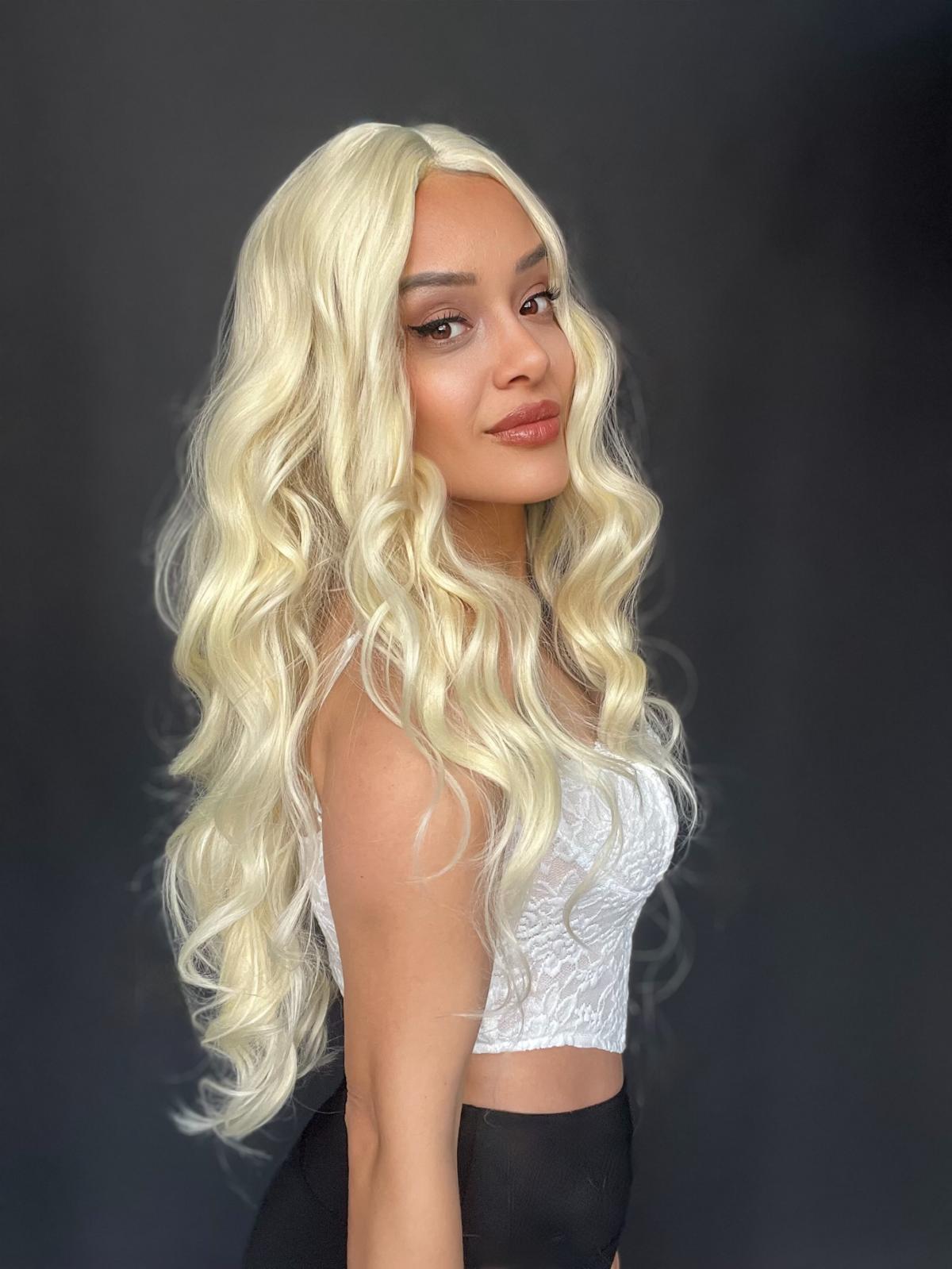 Uzun Dalgalı Platin Tül Peruk Mini Baby tepe önler tül peruk