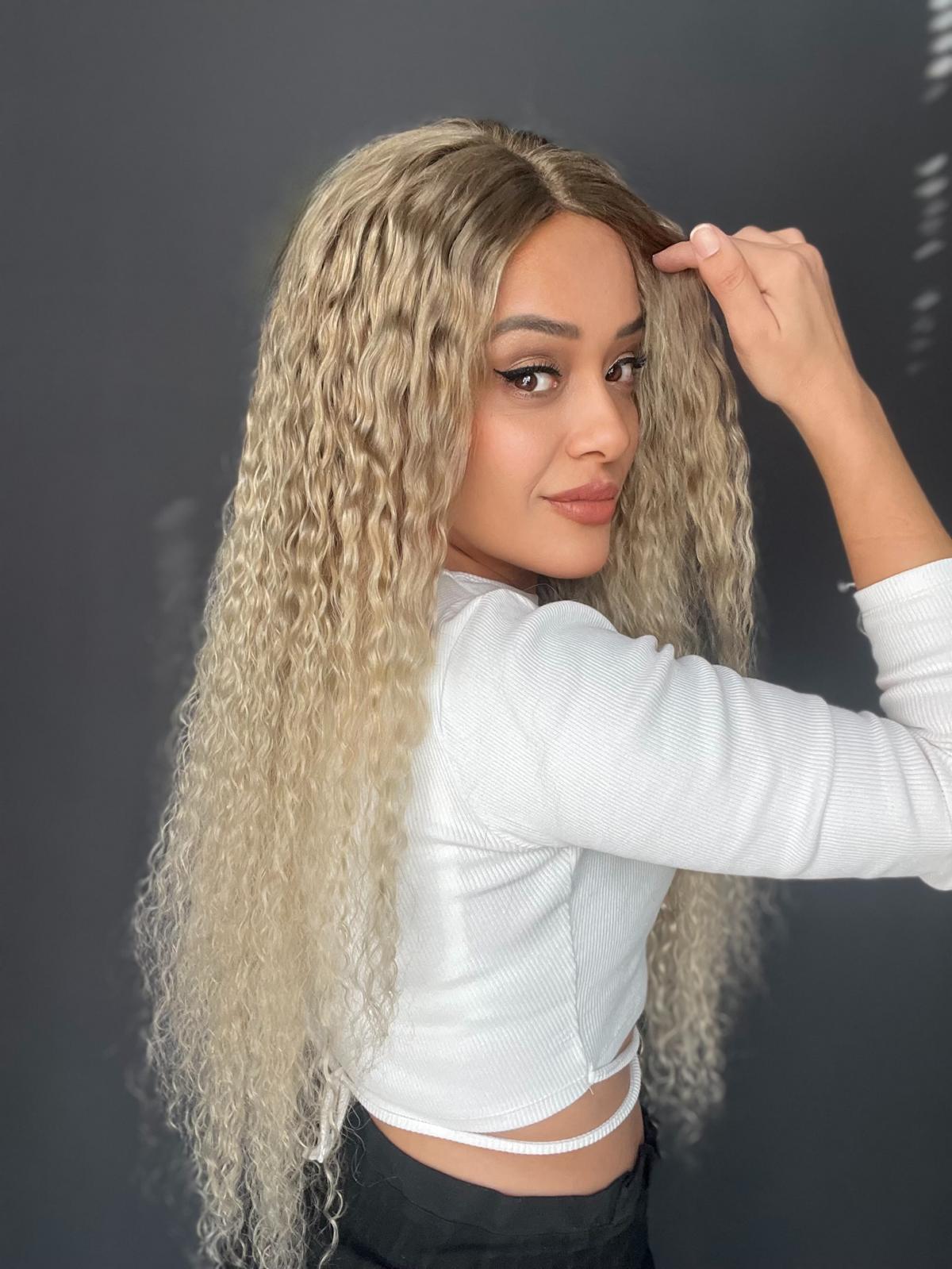 Yıka Çık Orjinal Kendi dalgalı Tül peruk