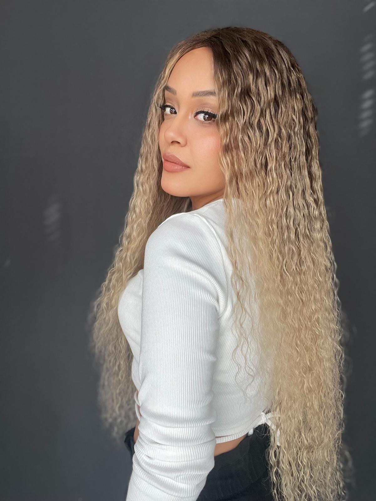 Yıka Çık Orjinal Kendi dalgalı Tül peruk