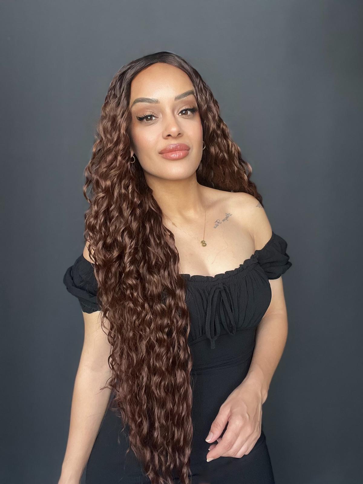 Kahve Karamel Ombreli Fiber Sentetik Tül Peruk (Tam tül peruk her yöne ayrımlı)