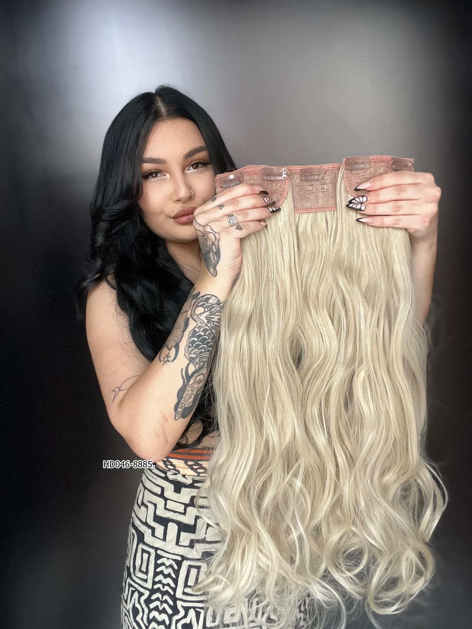 Dalgalı Yarım Ay + 2 Yan Çıt Çıt - Kumral Beyaz Platin Röfleli