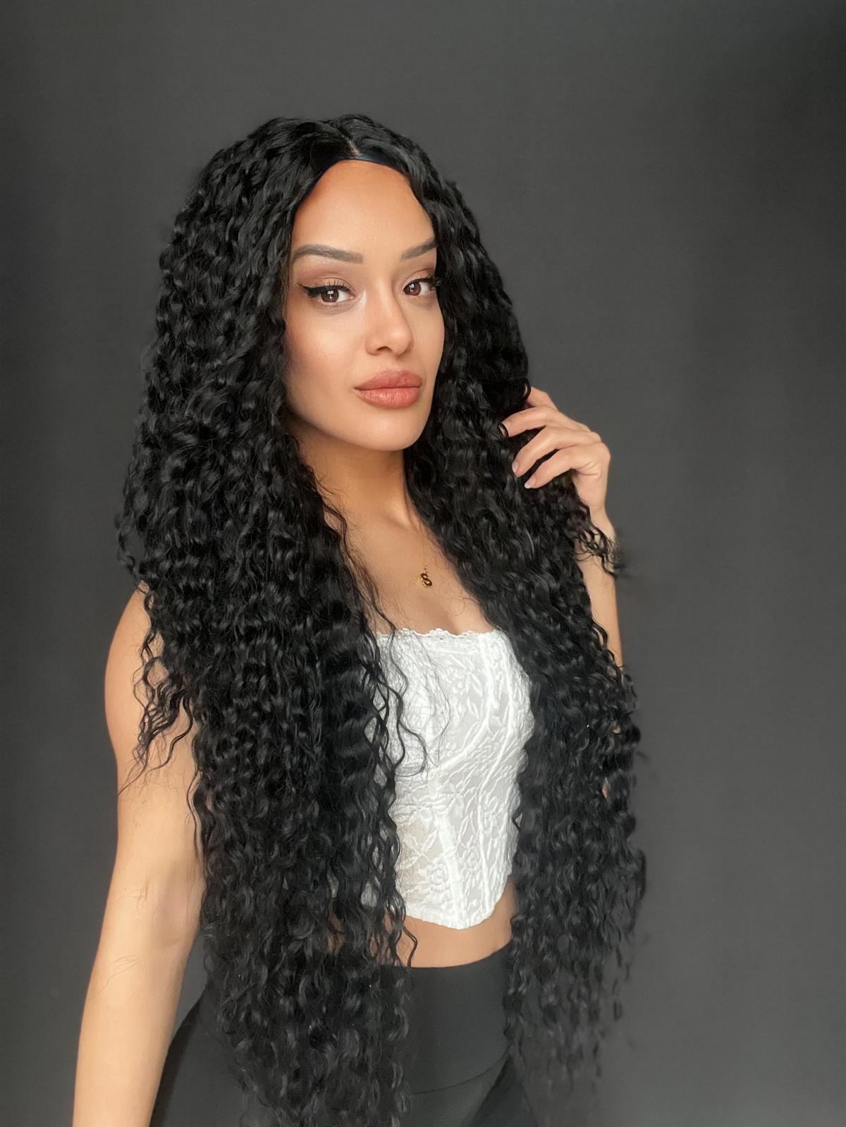 Afro Tül peruk Ön Full Tül -Sabit ayrımlı ektra uzun peruk